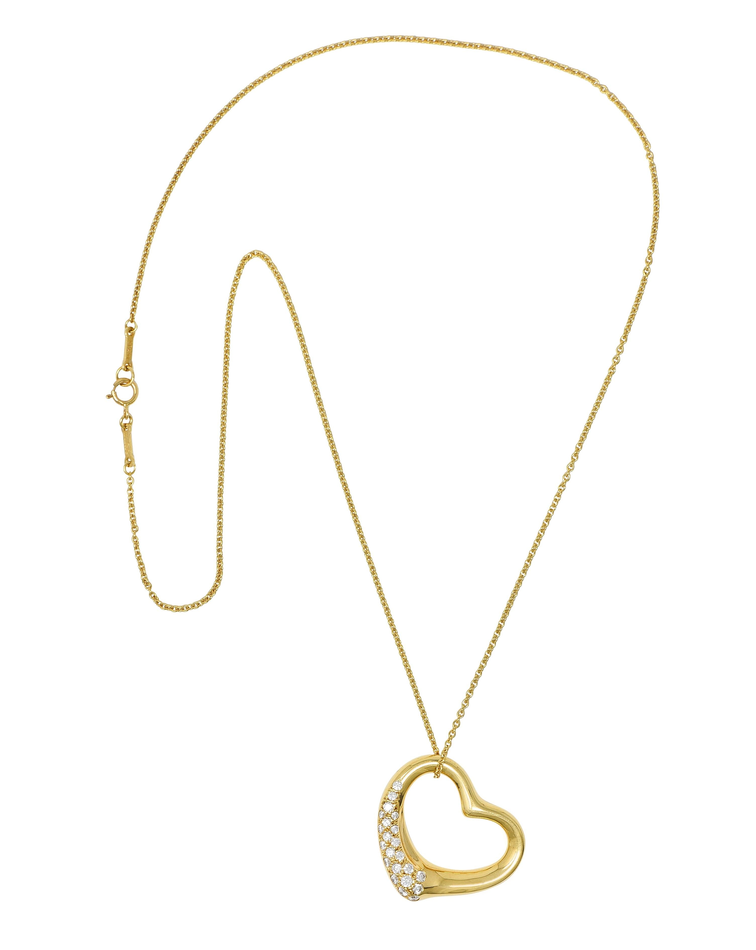 Elsa Peretti Tiffany & Co. Diamond 18 Karat Gold Open Heart Pendant Necklace