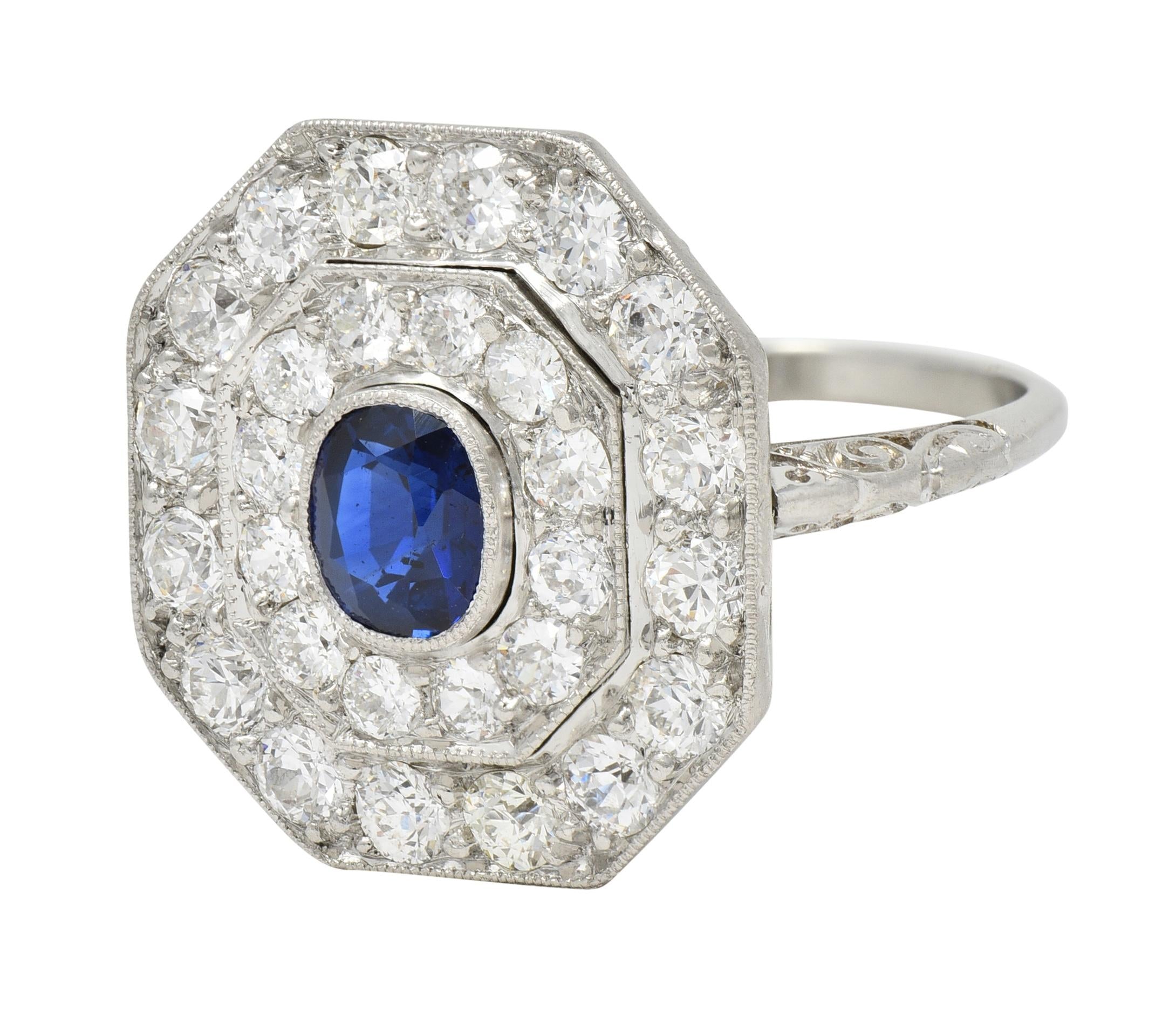 Art Deco 2.86 CTW Sapphire Old European Cut Platinum Cluster Dinner Ring