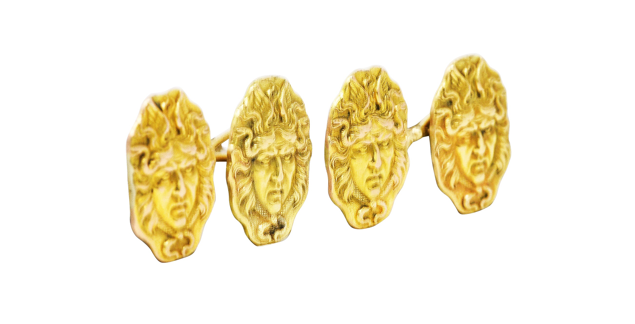 Art Victorian 14 Karat Two-Tone Gold Medusa Men's Antique Cufflinks Wilson's Estate Jewelry