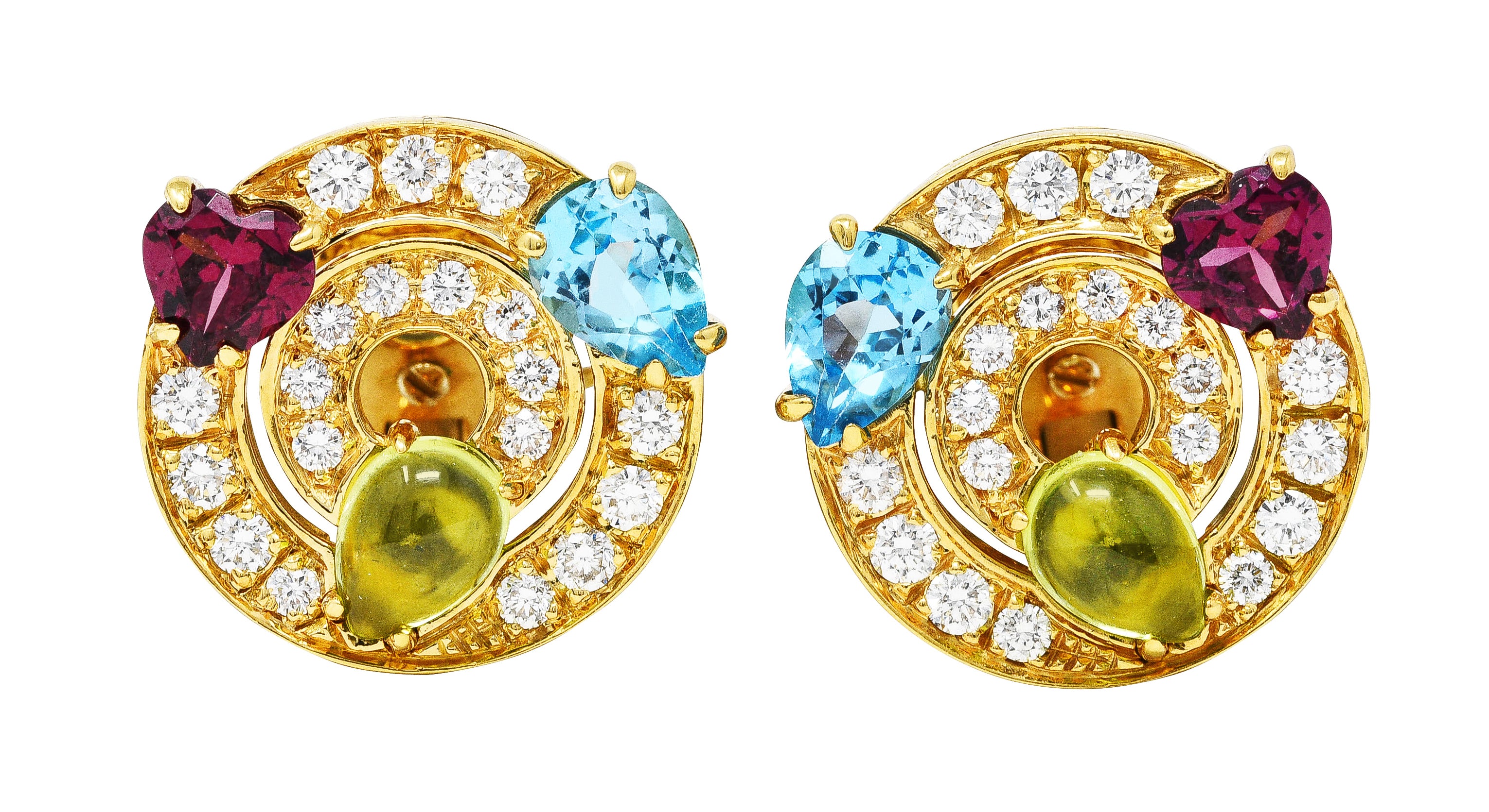 Bulgari Peridot Blue Topaz Garnet Diamond 18 Karat Yellow Gold Allegra Gemstone Earrings Wilson's Estate Jewelry