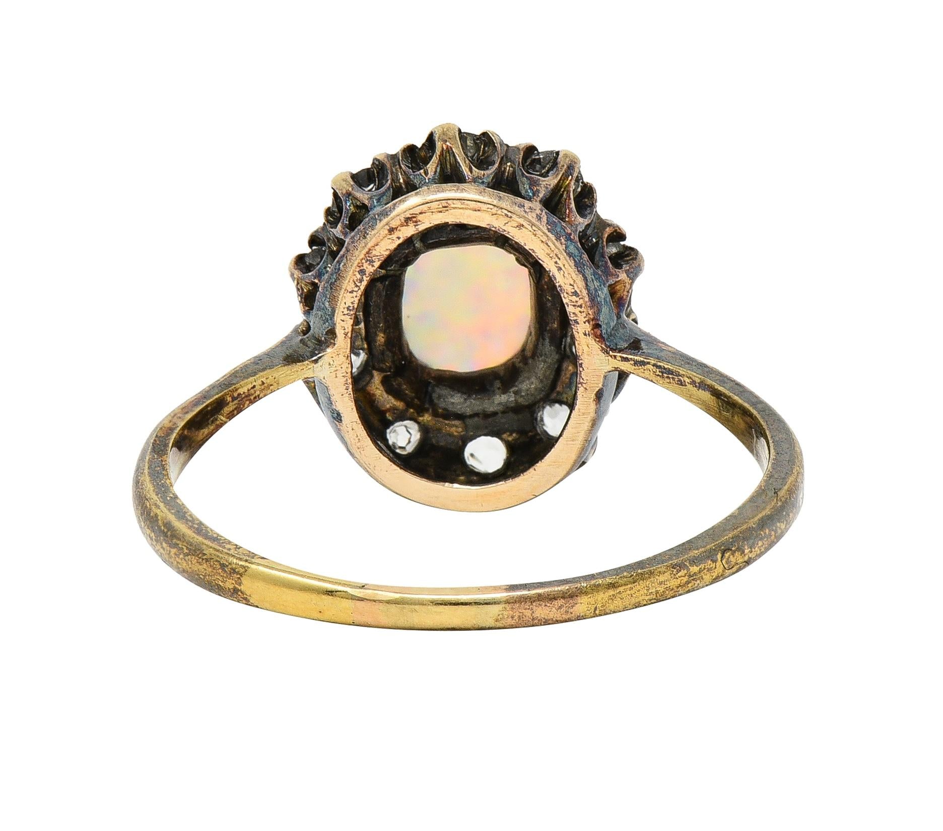 Victorian 0.52 CTW Opal Diamond Silver 14 Karat Gold Antique Halo Ring