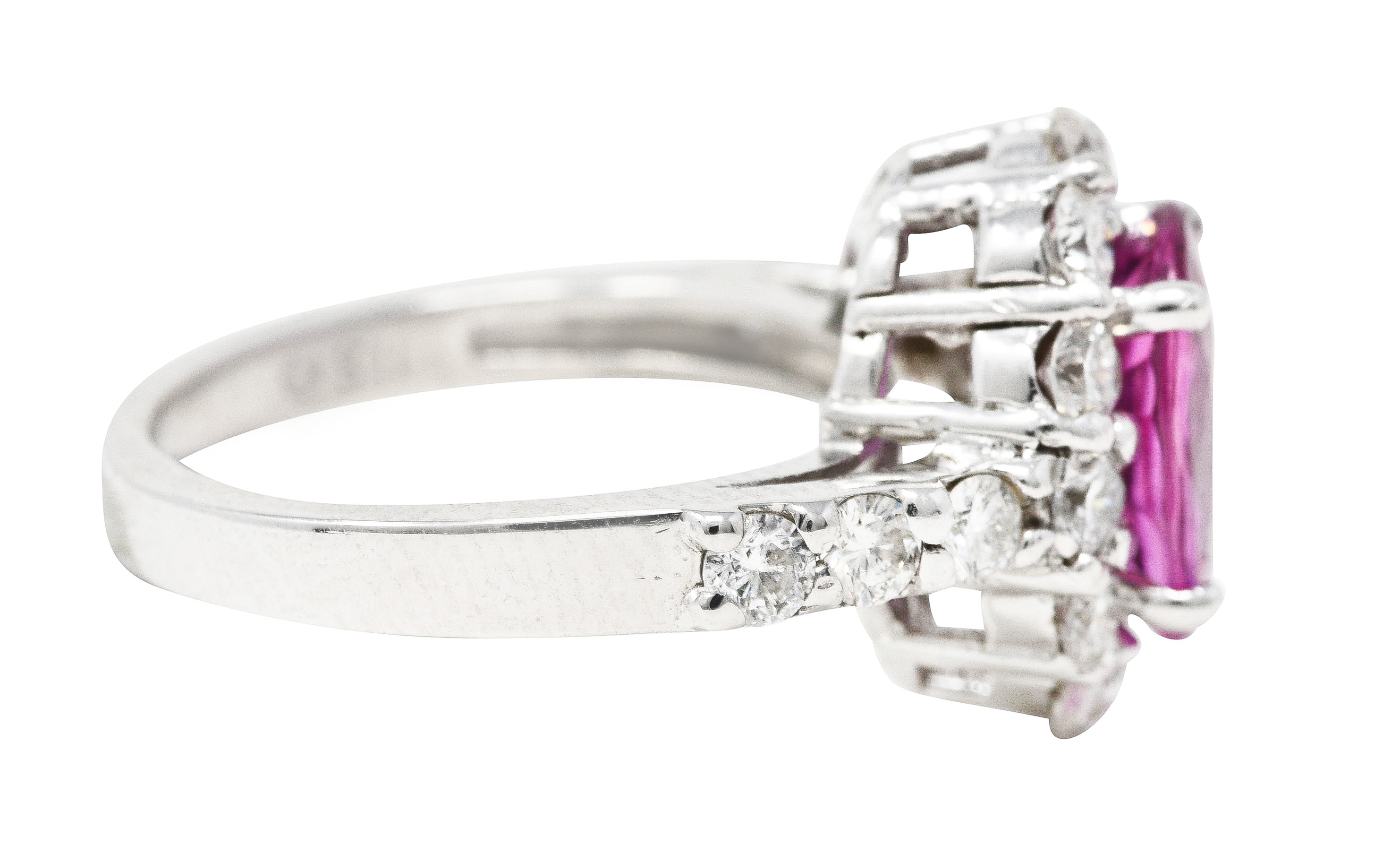 Contemporary 4.10 CTW Pink Sapphire Diamond 18 Karat White Gold Cluster Gemstone Ring Wilson's Estate Jewelry