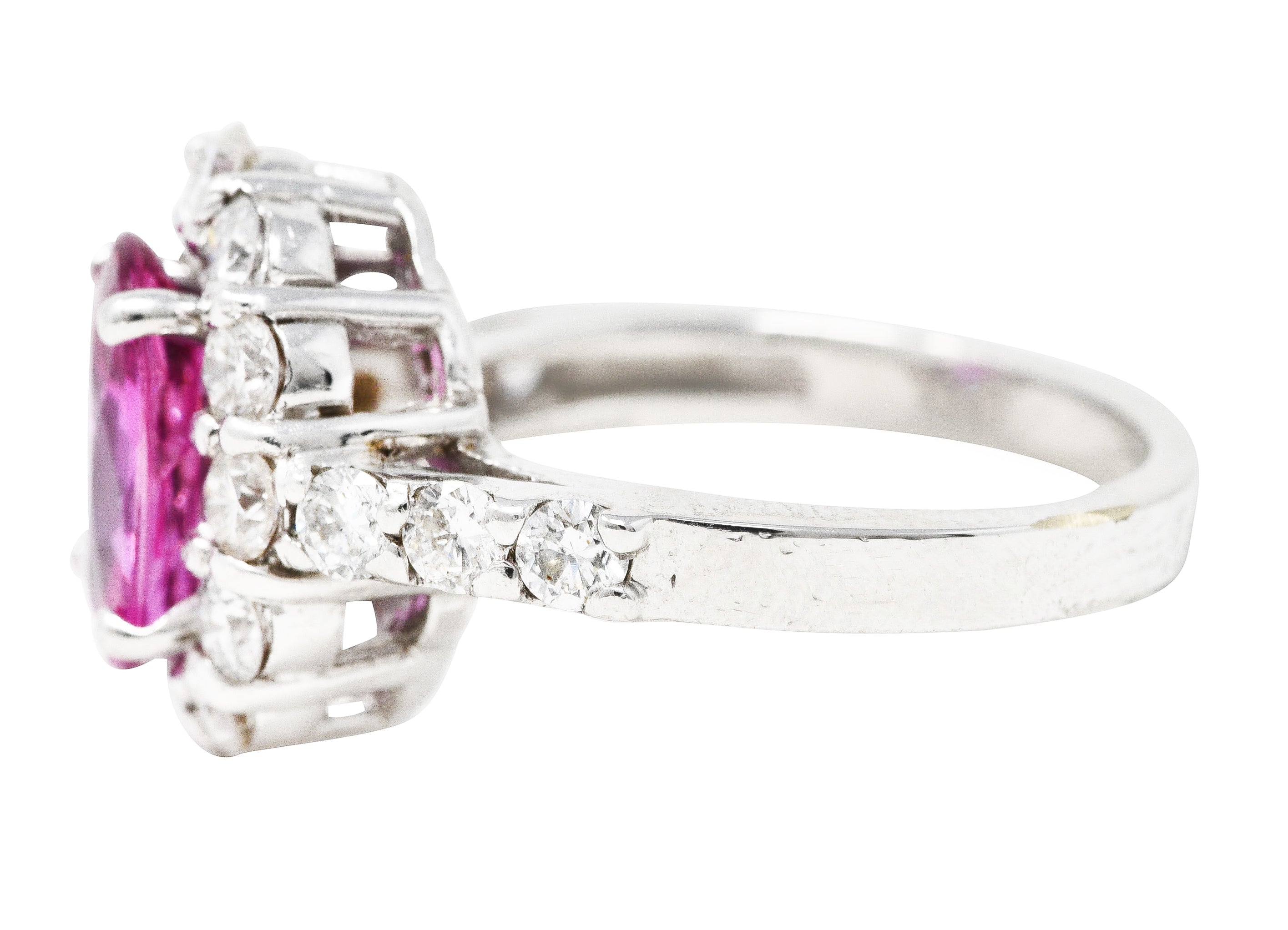 Contemporary 4.10 CTW Pink Sapphire Diamond 18 Karat White Gold Cluster Gemstone Ring Wilson's Estate Jewelry