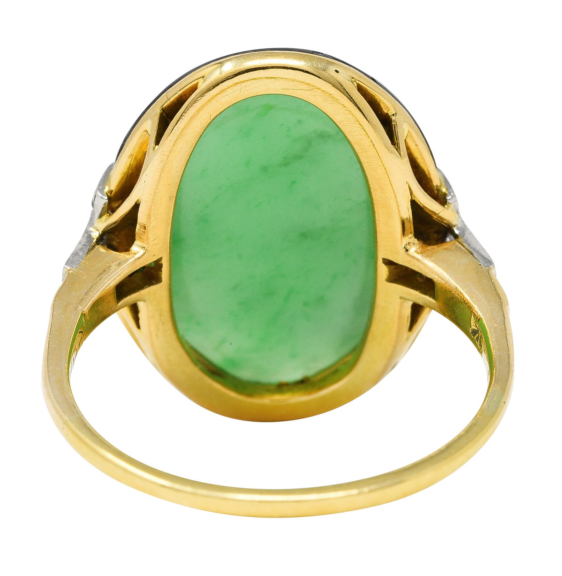 Felger Art Deco Diamond Jade Enamel Platinum 18 Karat Yellow Gold Ring Wilson's Estate Jewelry