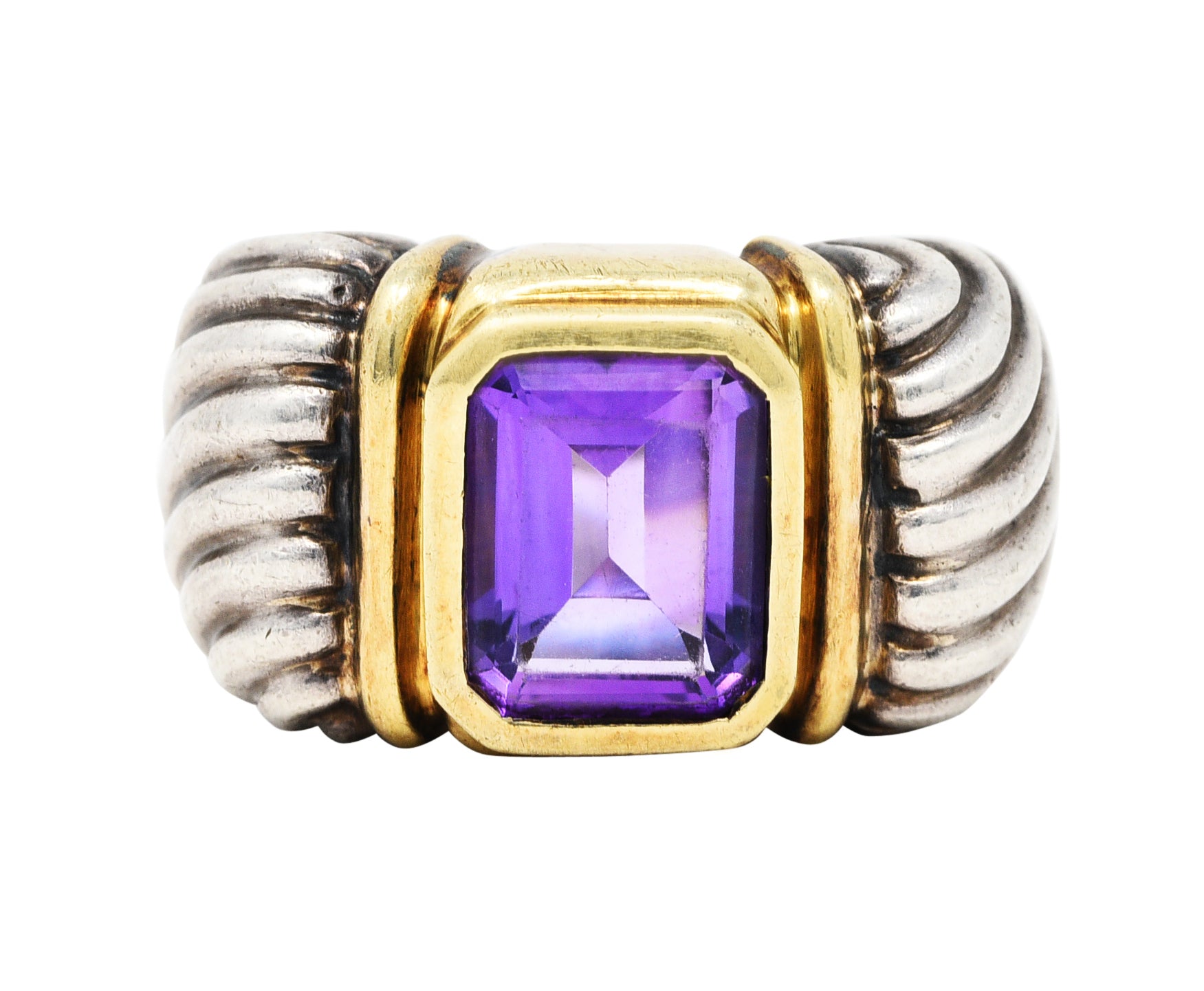 1990's David Yurman Amethyst 14 Karat Gold Sterling Silver Classic Cable RingRing - Wilson's Estate Jewelry