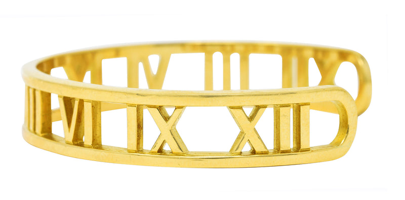 Tiffany & Co. Open Atlas Roman Numeral 18 Karat Yellow Gold Cuff Bracelet