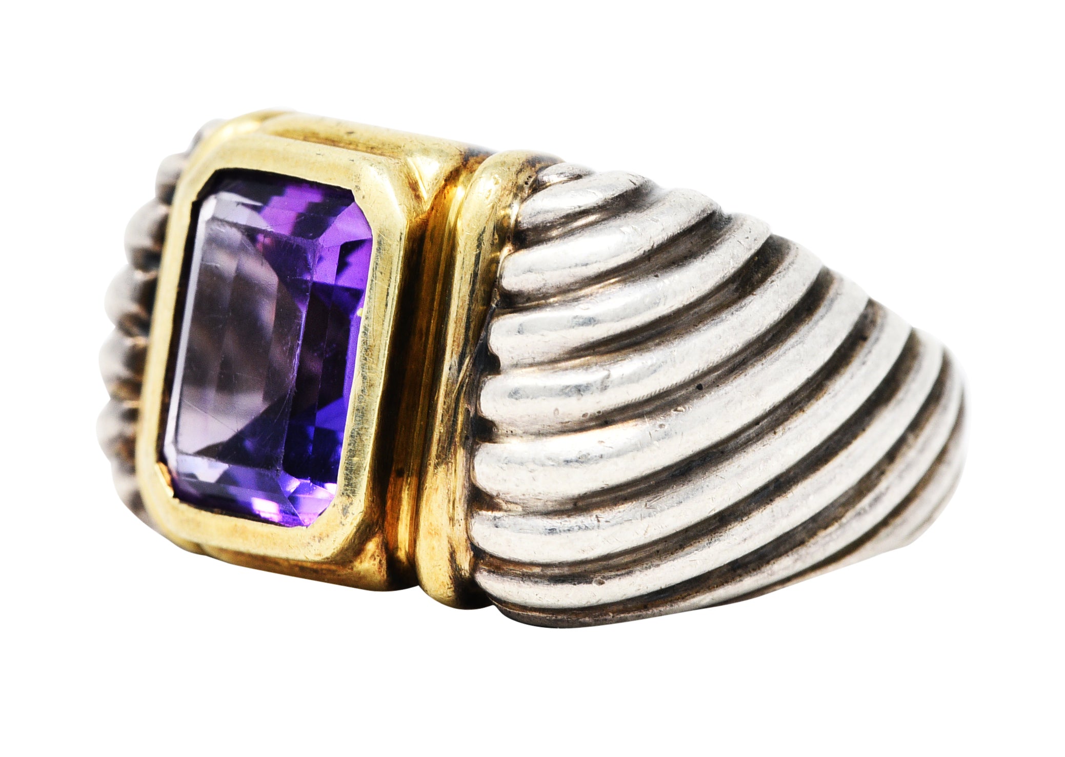 1990's David Yurman Amethyst 14 Karat Gold Sterling Silver Classic Cable RingRing - Wilson's Estate Jewelry