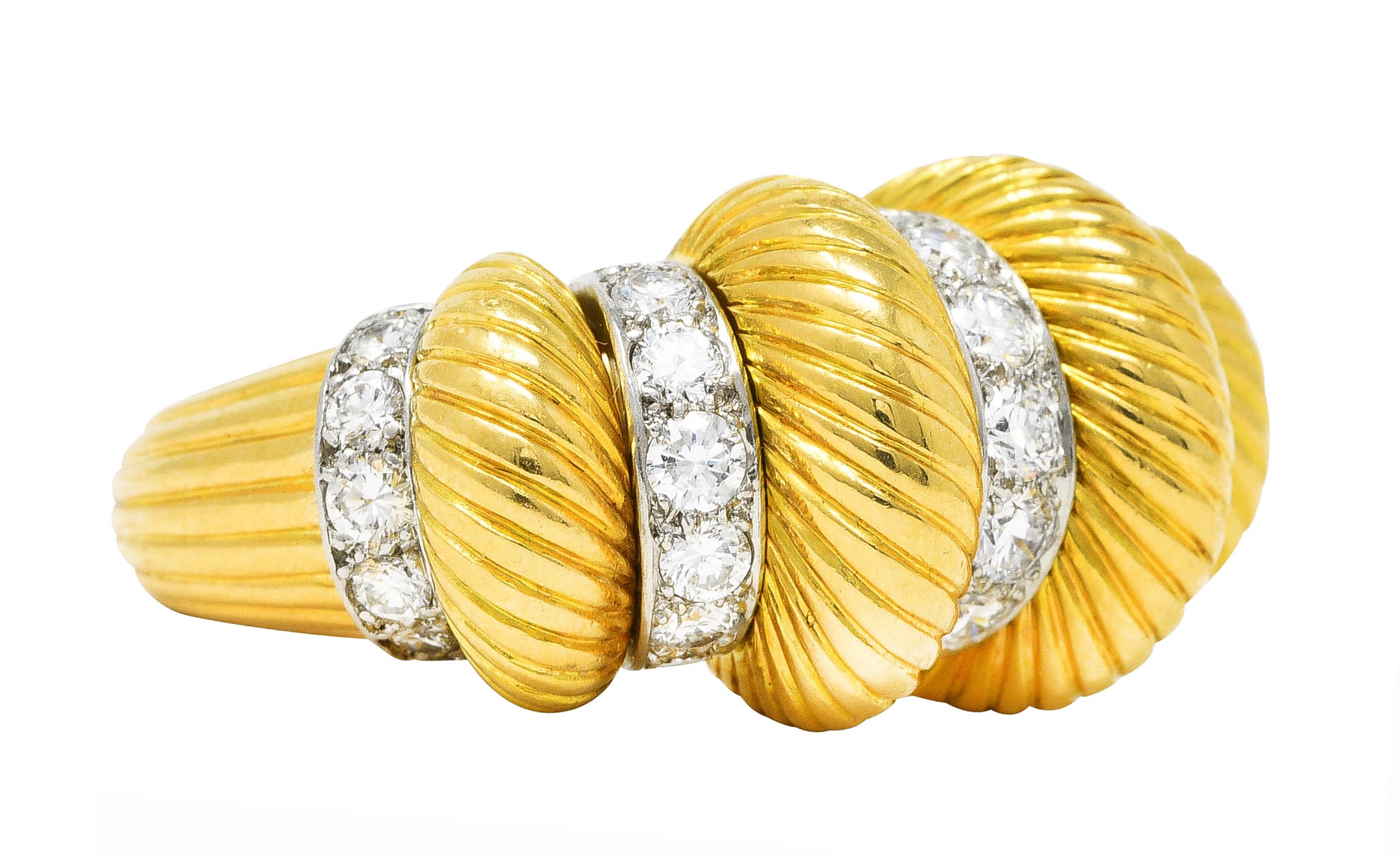 Cartier Paris Vintage Diamond 18 Karat Two-Tone Gold Puffy Cocktail Ring Wilson's Estate Jewelry