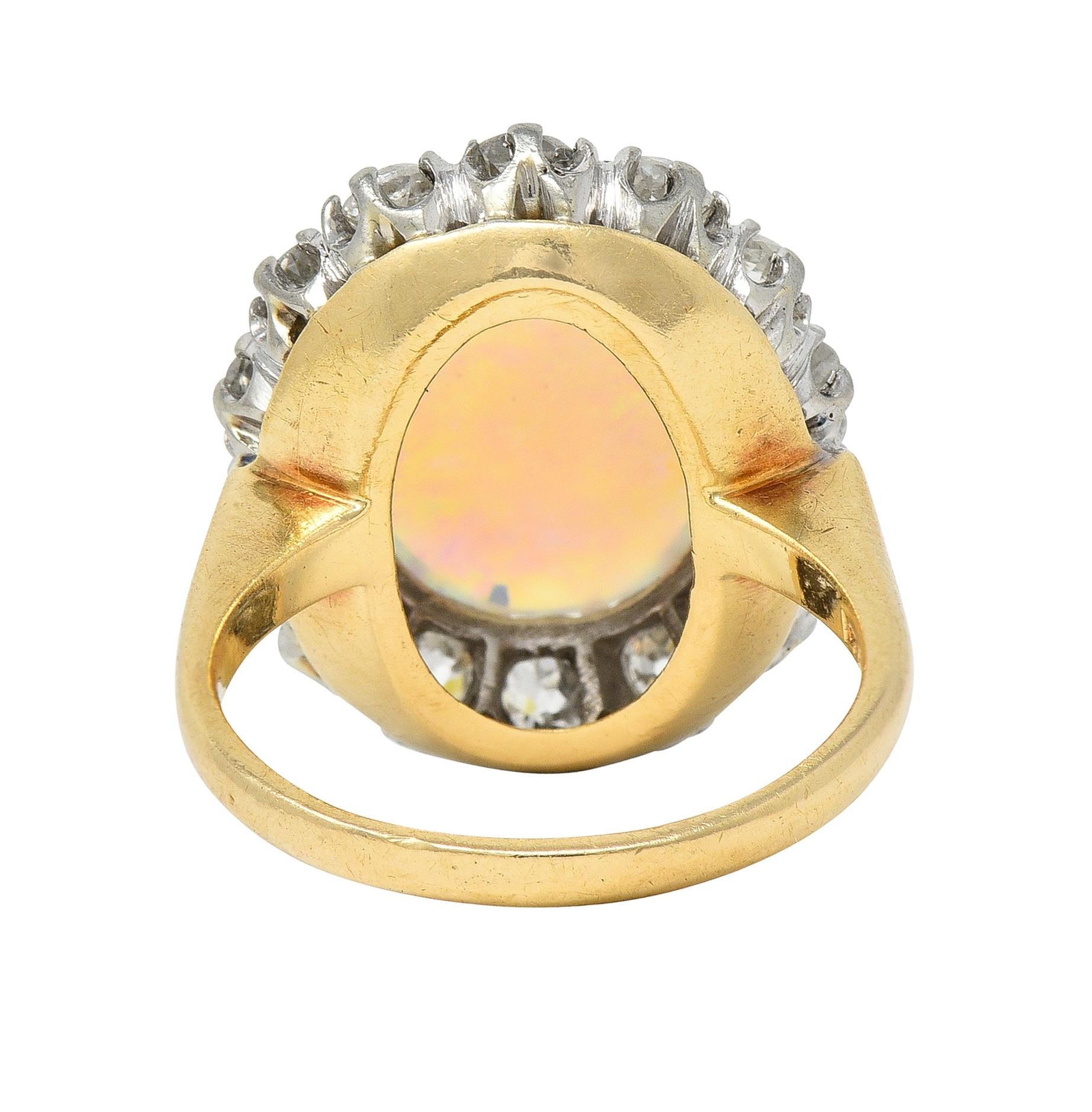 Edwardian Diamond Opal Cabochon 14 Karat Yellow Gold Antique Cluster Ring