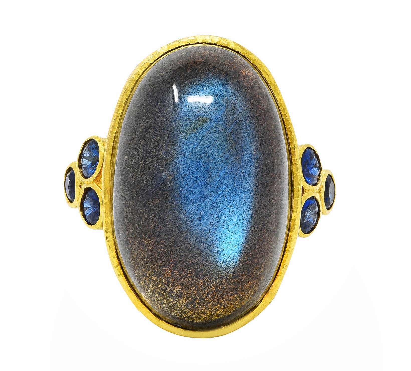 Elizabeth Locke Labradorite Sapphire 19 Karat Yellow Gold Statement Ring Wilson's Estate Jewelry