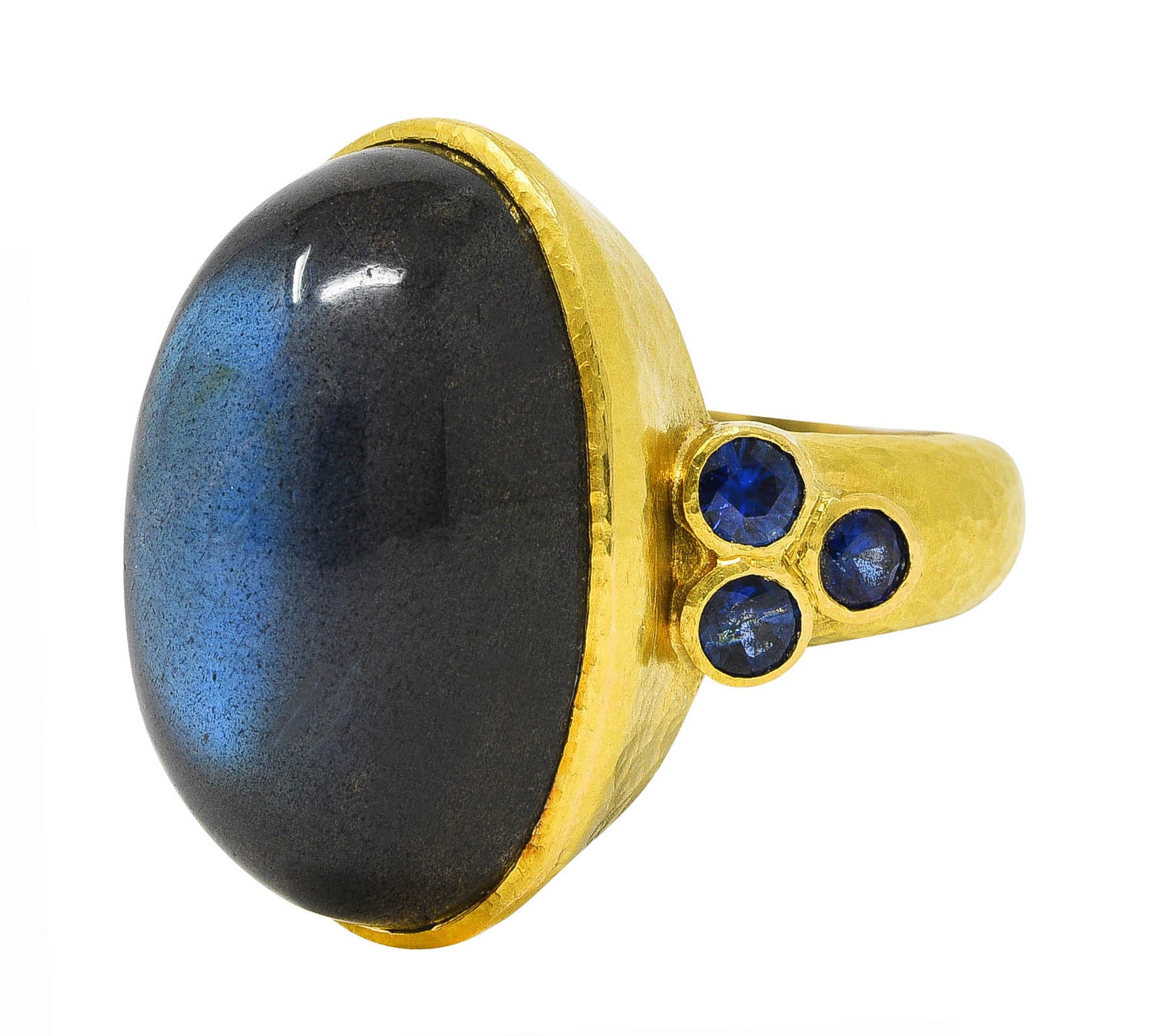 Elizabeth Locke Labradorite Sapphire 19 Karat Yellow Gold Statement Ring Wilson's Estate Jewelry