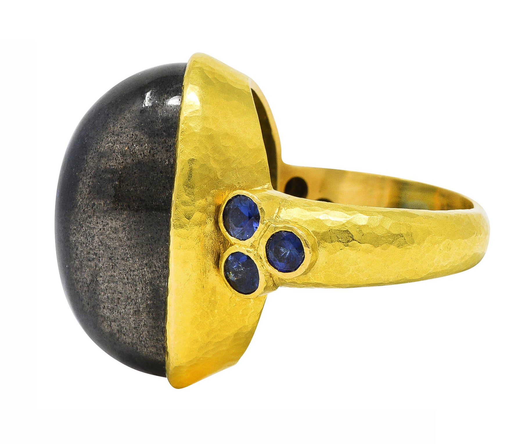 Elizabeth Locke Labradorite Sapphire 19 Karat Yellow Gold Statement Ring Wilson's Estate Jewelry