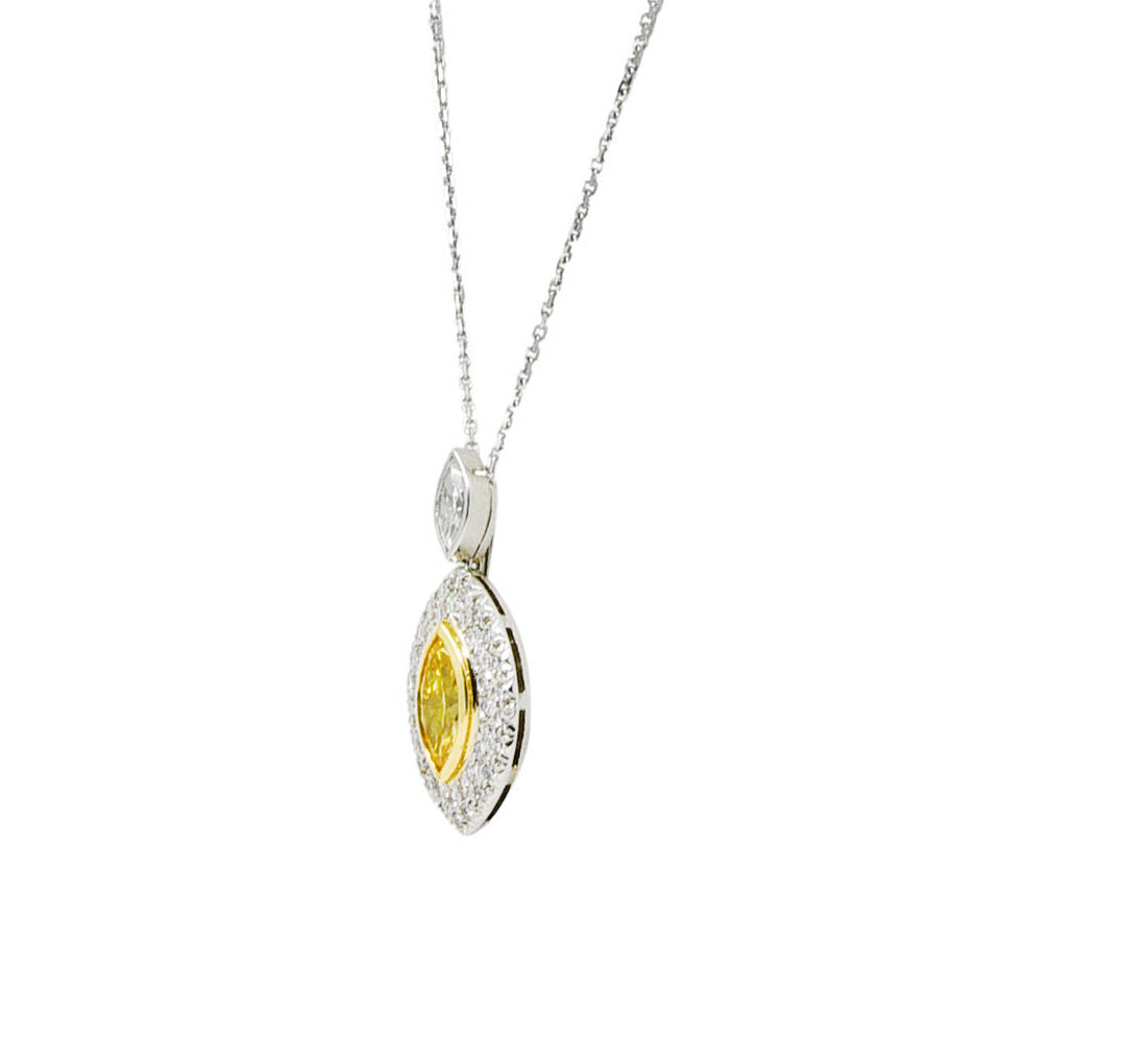 Contemporary 2.85 CTW Fancy Colored Diamond & Diamond Platinum 18 Karat Yellow Gold Enhancer Pendant Wilson's Estate Jewelry