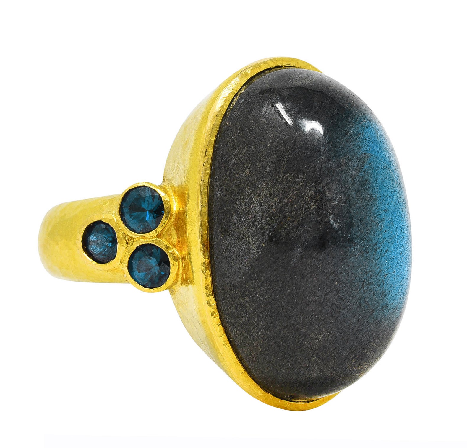 Elizabeth Locke Labradorite Sapphire 19 Karat Yellow Gold Statement Ring Wilson's Estate Jewelry