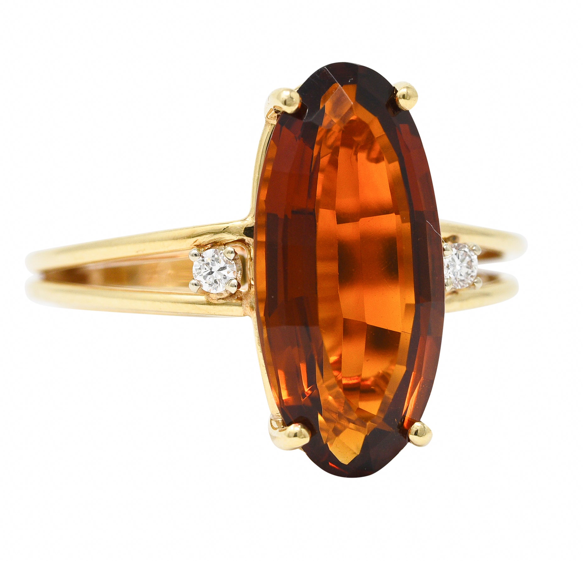 Mid-Century 4.68 CTW Oval Cut Citrine Diamond 14 Karat Yellow Gold Wire Vintage Cocktail Ring Wilson's Estate Jewelry