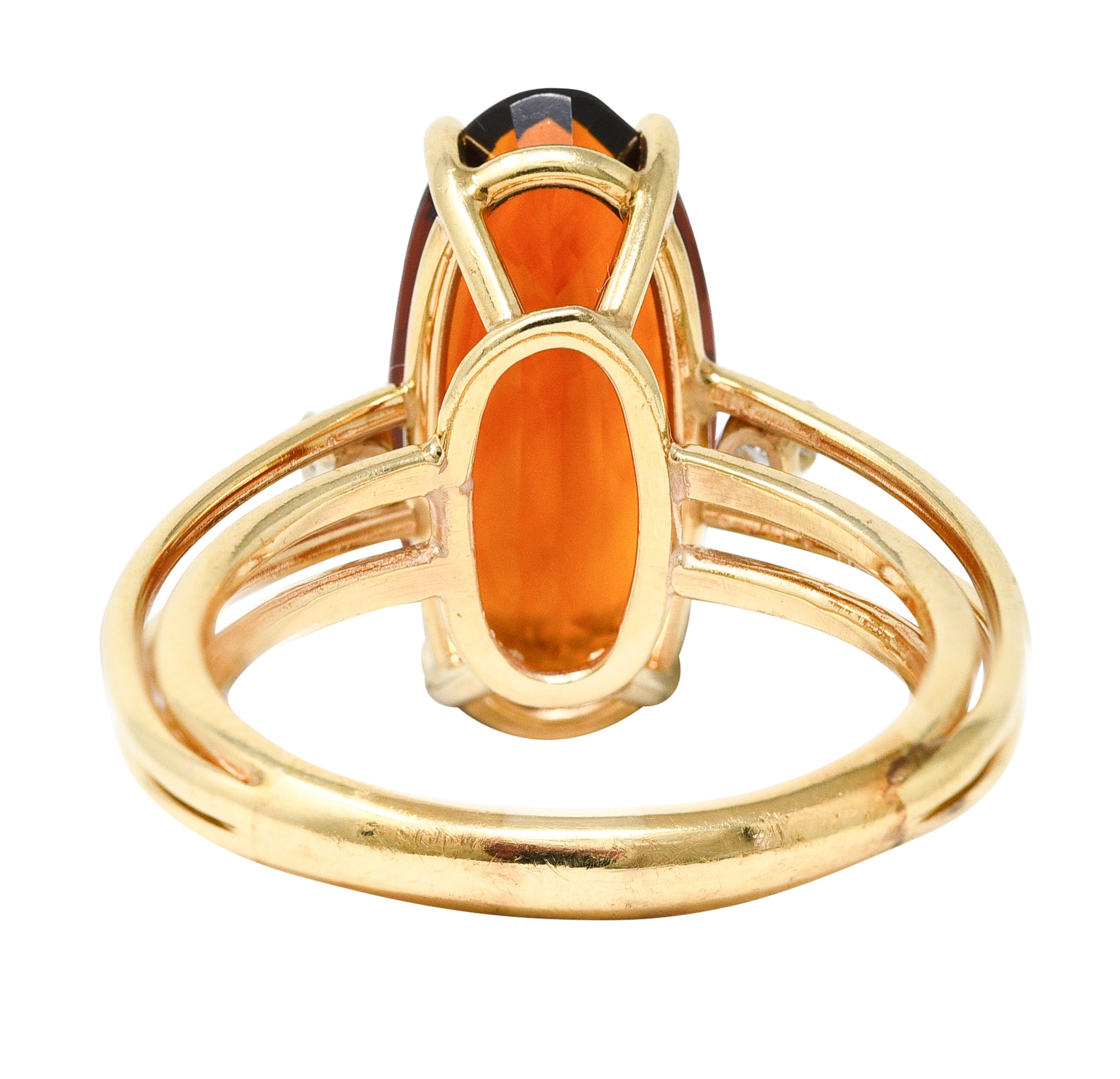 Mid-Century 4.68 CTW Oval Cut Citrine Diamond 14 Karat Yellow Gold Wire Vintage Cocktail Ring Wilson's Estate Jewelry