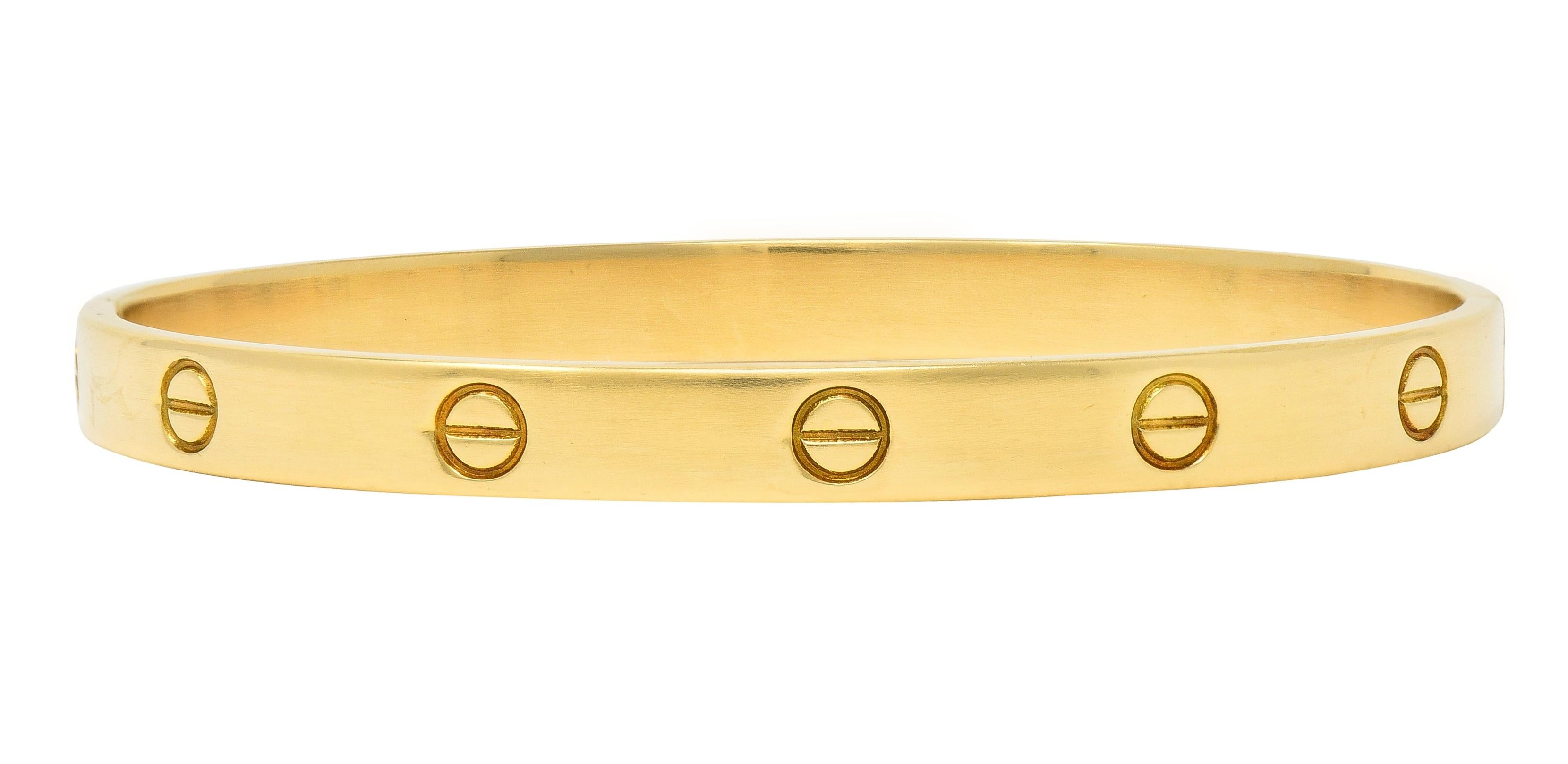 Cartier Aldo Cipullo 1970s 18 Karat Yellow Gold Love Bangle Bracelet