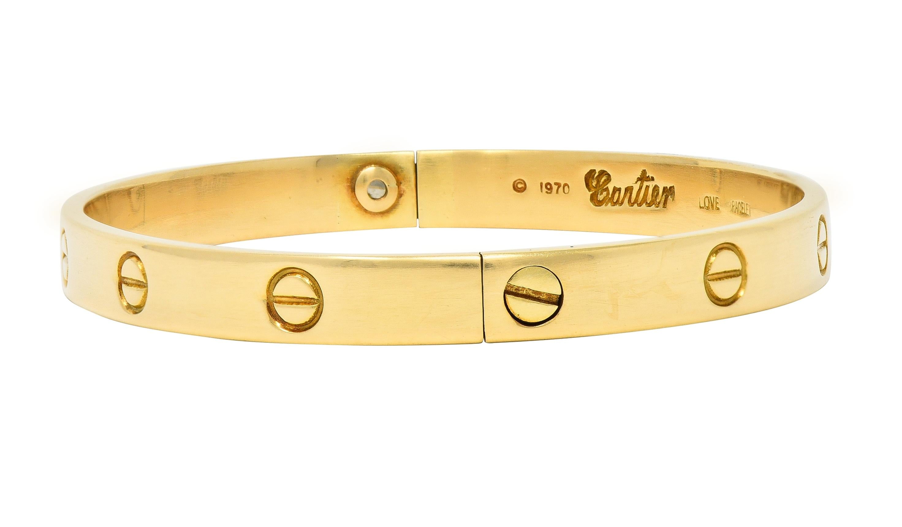 Cartier Aldo Cipullo 1970s 18 Karat Yellow Gold Love Bangle Bracelet