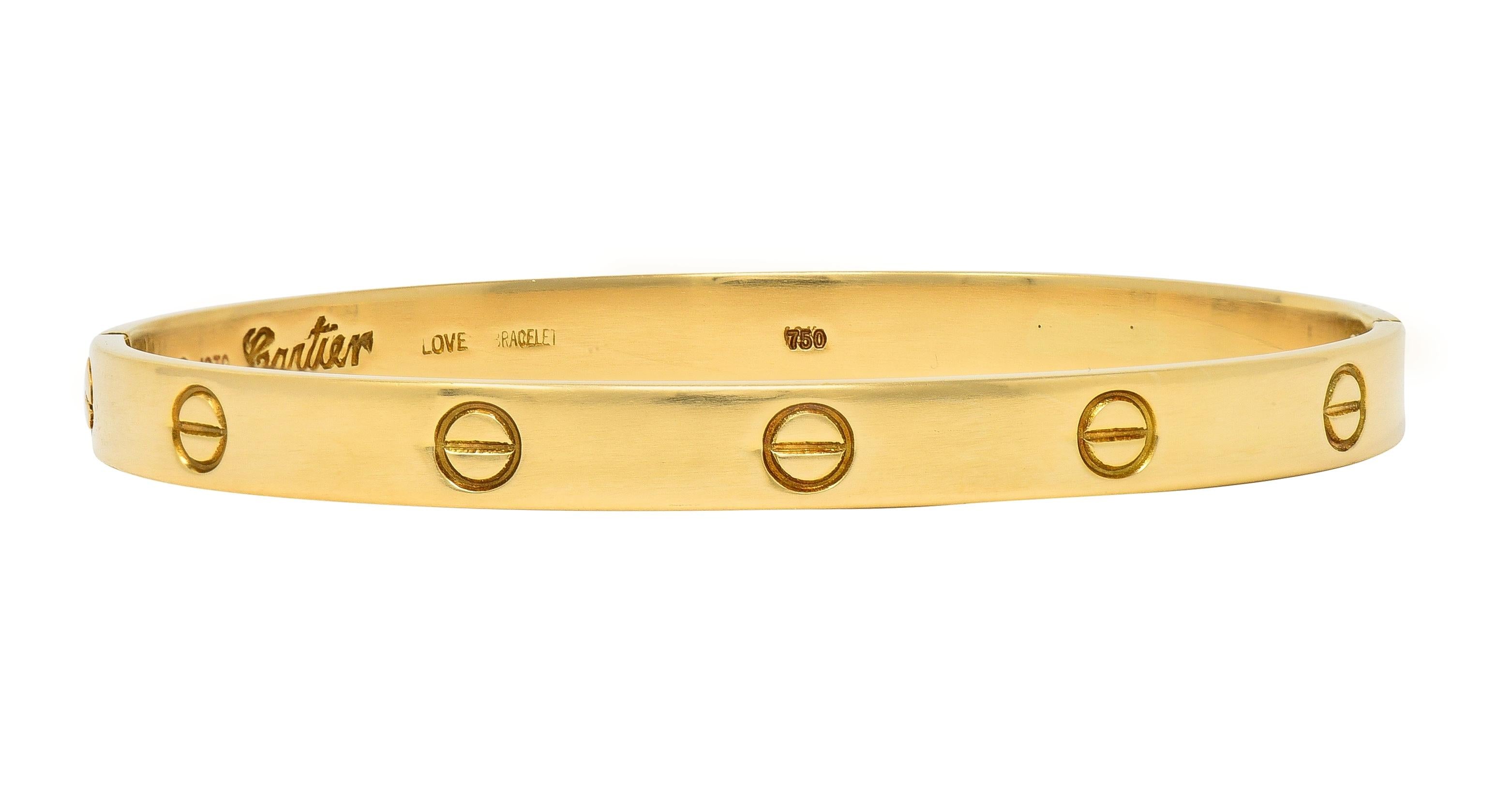 Cartier Aldo Cipullo 1970s 18 Karat Yellow Gold Love Bangle Bracelet