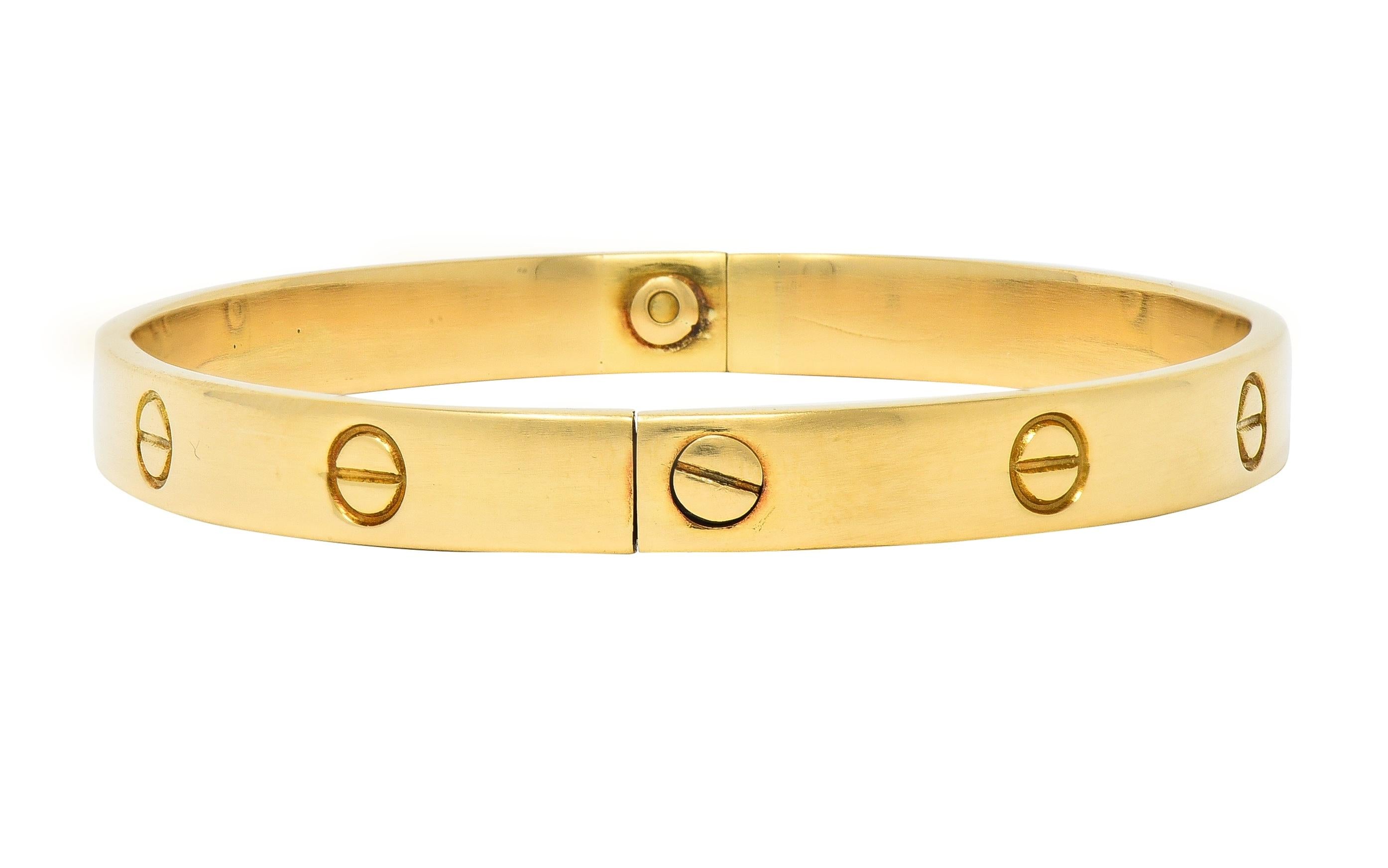 Cartier Aldo Cipullo 1970s 18 Karat Yellow Gold Love Bangle Bracelet