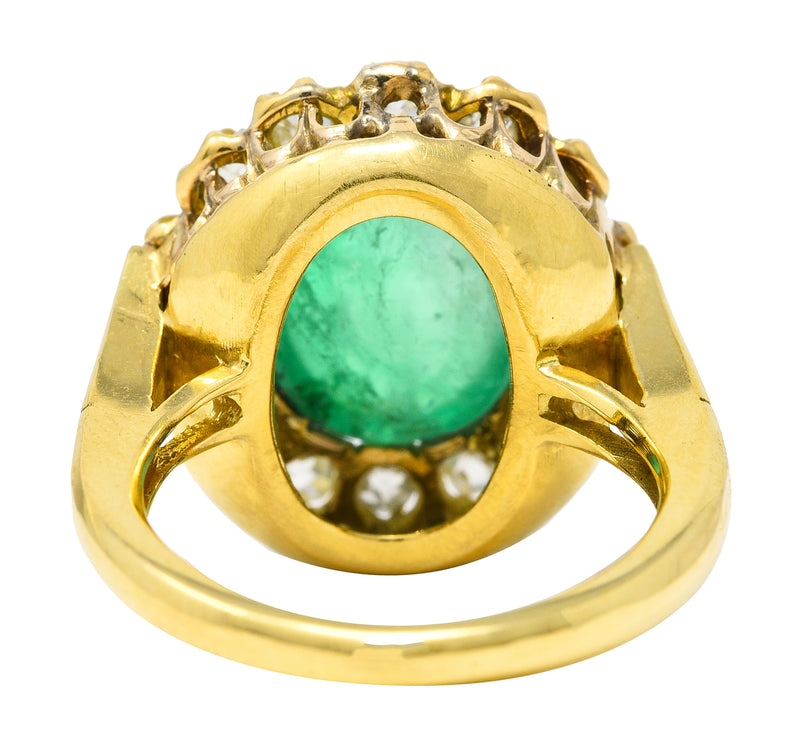 Vintage Egyptian Revival 7.80 CTW Carved Emerald Diamond 18 Karat Yellow Gold Cluster Gemstone Scarab Ring Wilson's Estate Jewelry