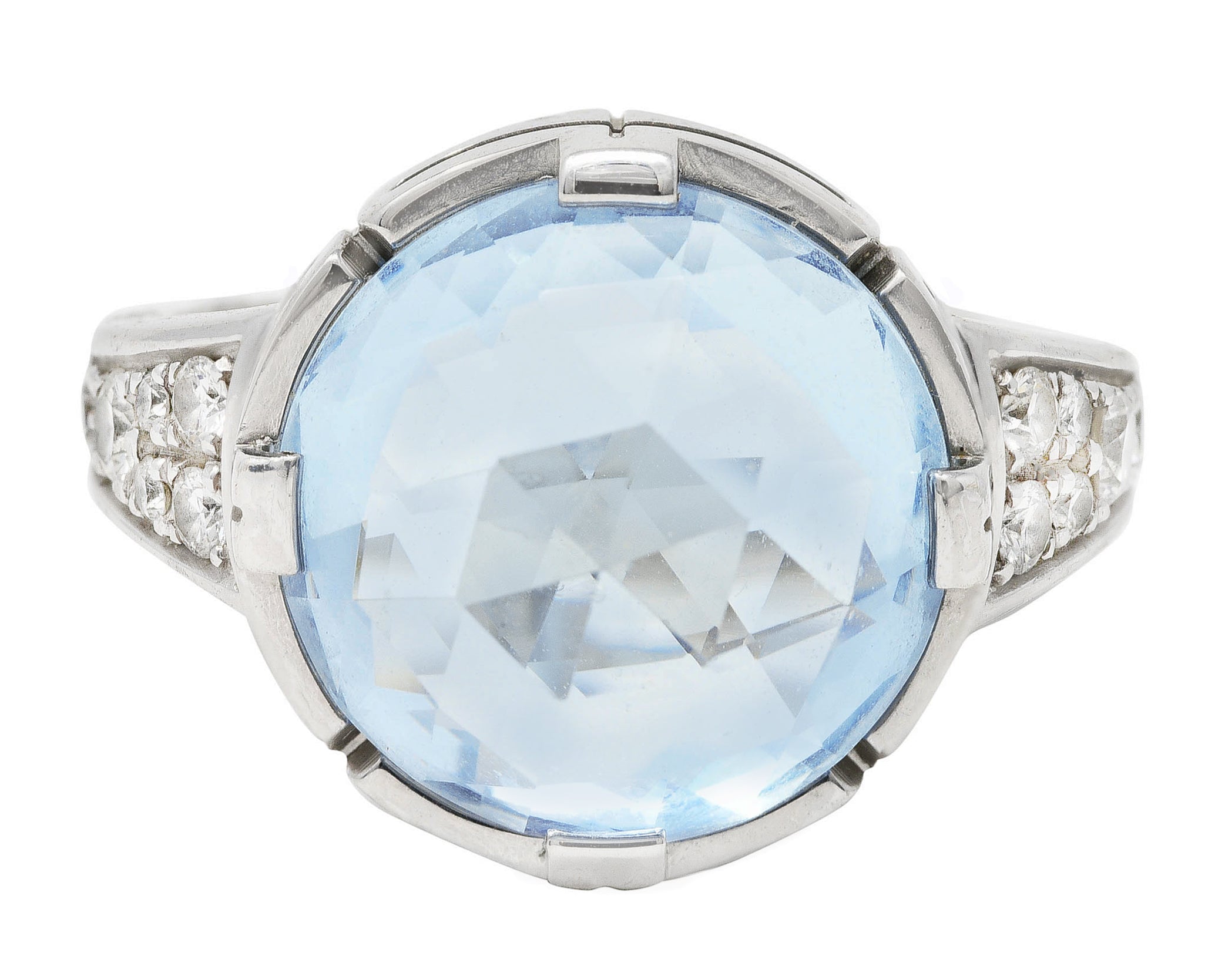 Bulgari Contemporary Italian Diamond Blue Topaz 18 Karat White Gold Parentesi Cocktail Ring Wilson's Estate Jewelry