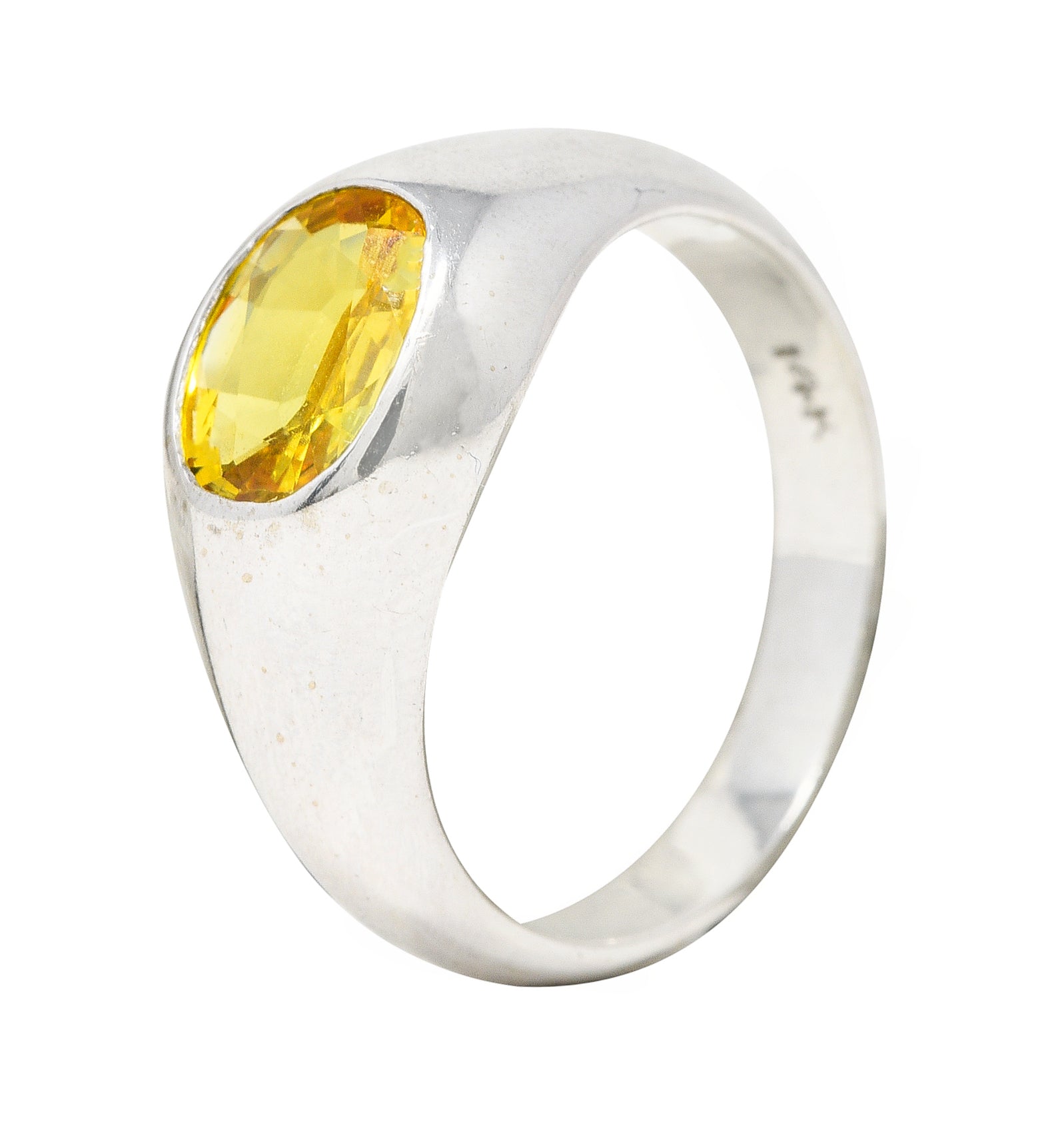 Vintage 1.15 CTW Yellow Sapphire 14 Karat White Gold Unisex Gypsy Band Ring Wilson's Estate Jewelry