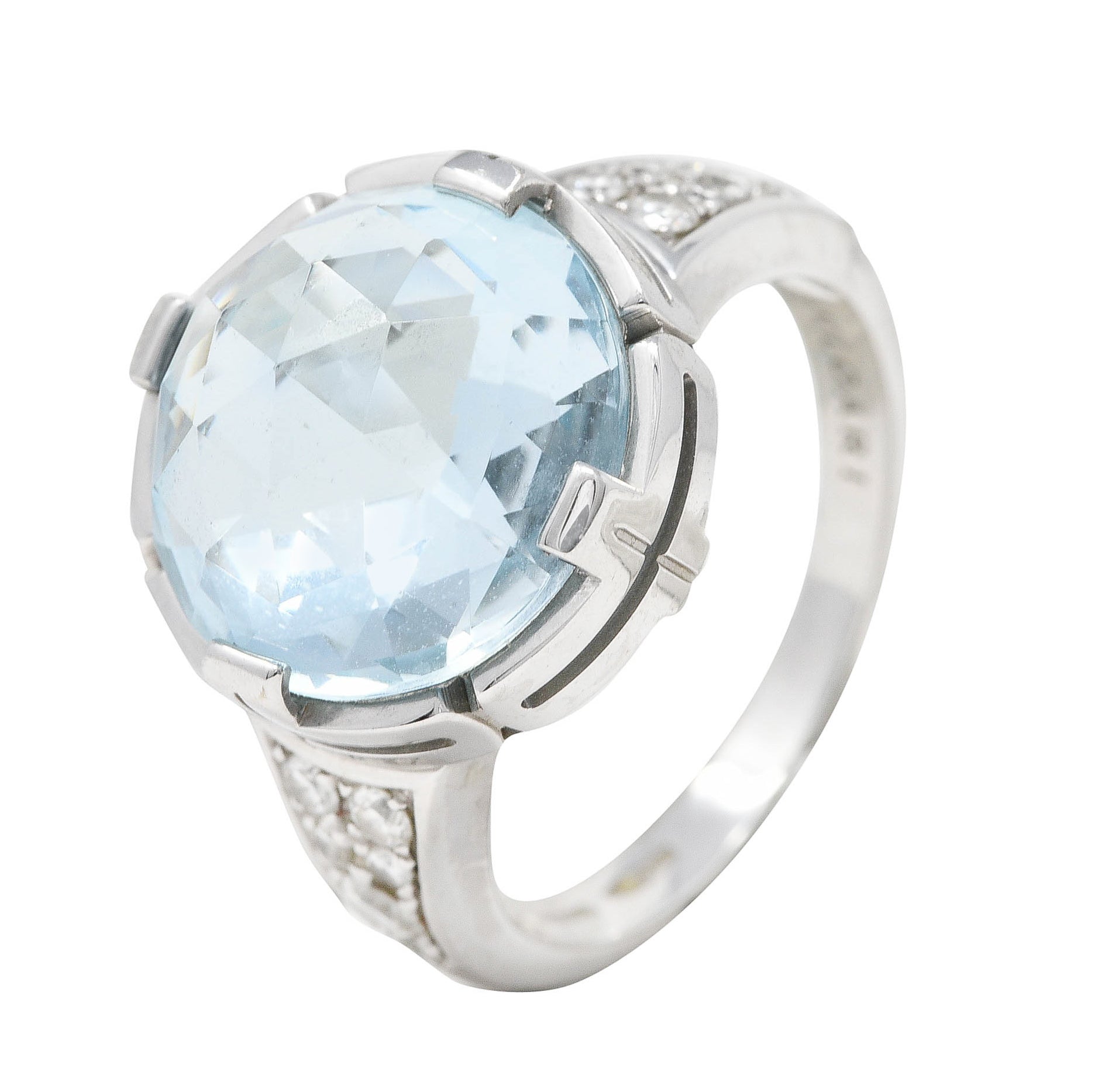 Bulgari Contemporary Italian Diamond Blue Topaz 18 Karat White Gold Parentesi Cocktail Ring Wilson's Estate Jewelry