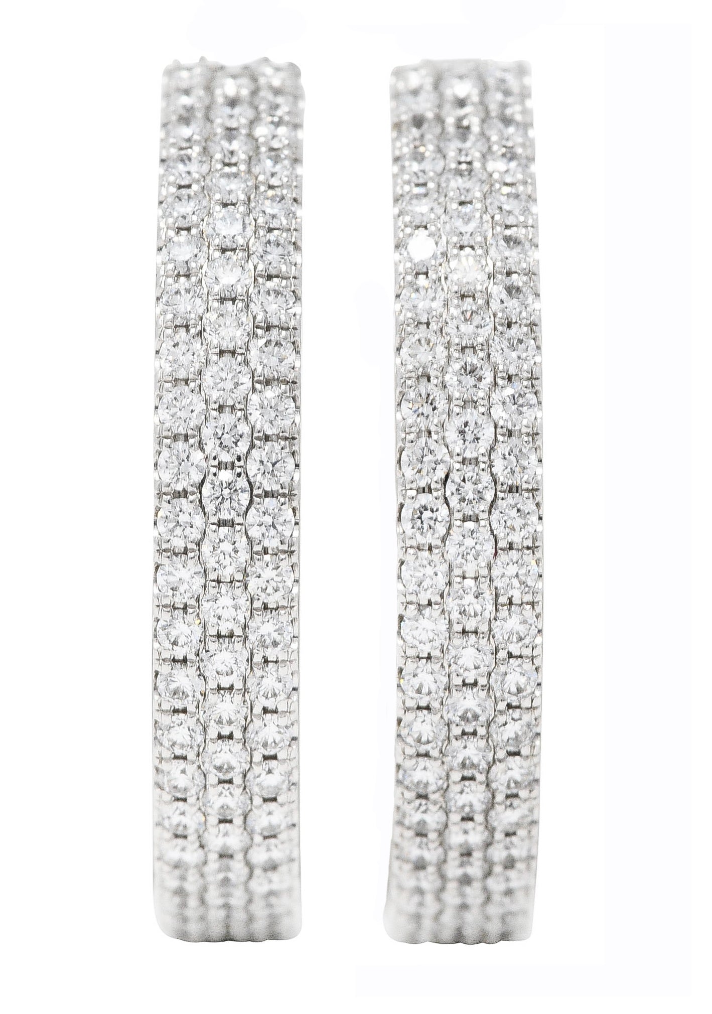 Tiffany & Co. 1.00 CTW Pave Diamond 18 Karat White Gold 19 MM Half Hoop Metro Earrings Wilson's Estate Jewelry