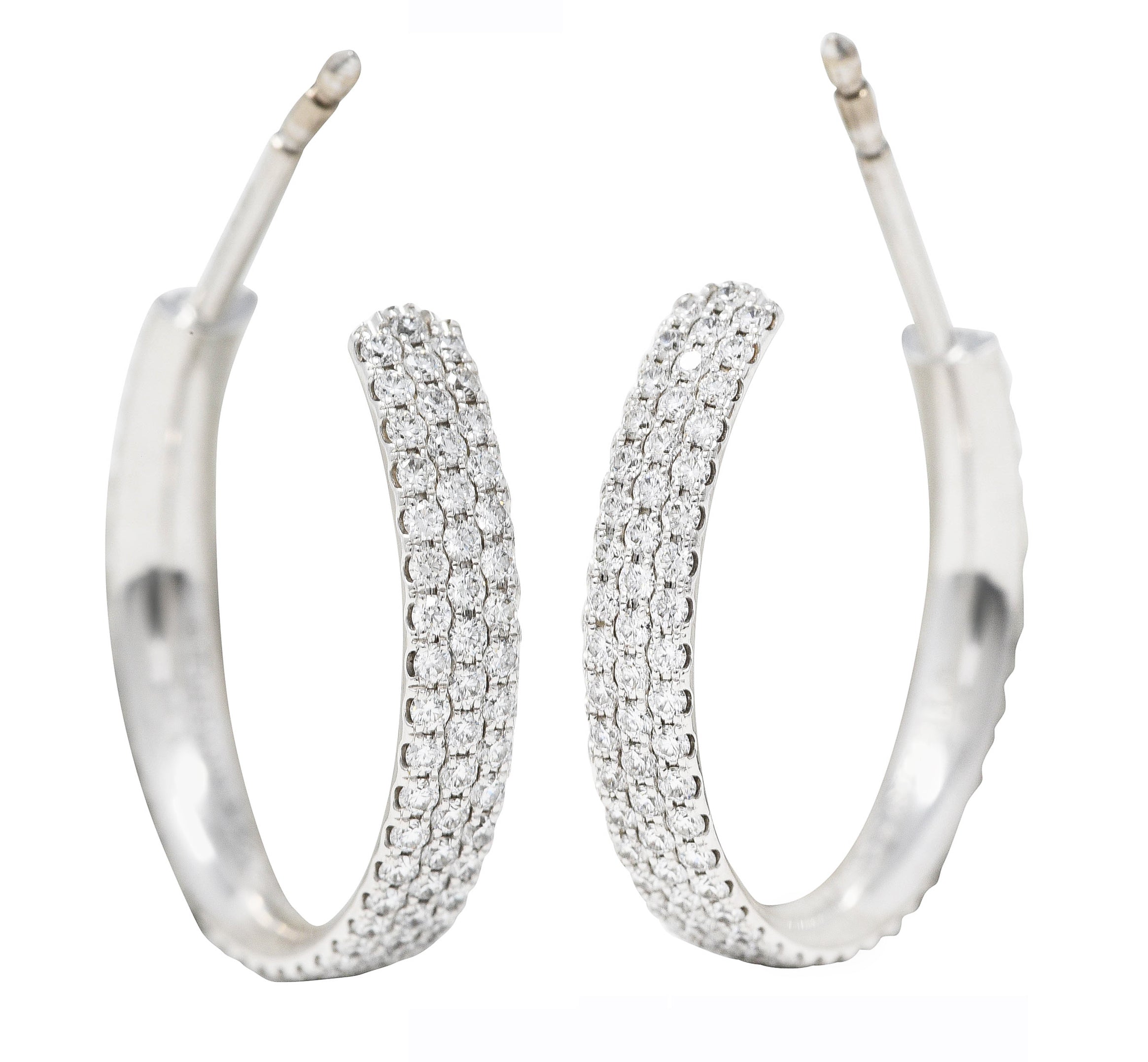 Tiffany & Co. 1.00 CTW Pave Diamond 18 Karat White Gold 19 MM Half Hoop Metro Earrings Wilson's Estate Jewelry