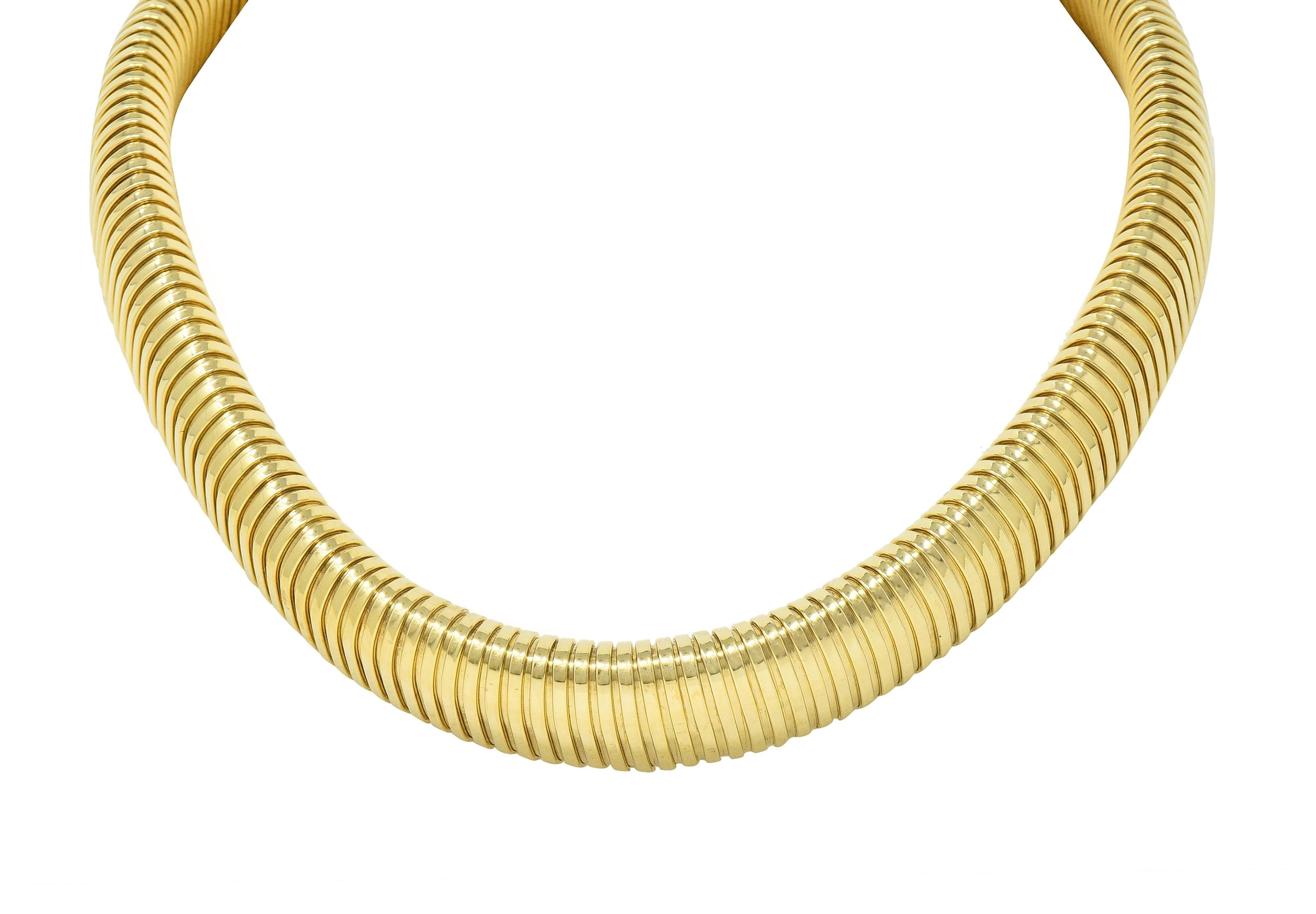 1980's 14 Karat Yellow Gold Vintage Puffy Tubogas Collar Necklace