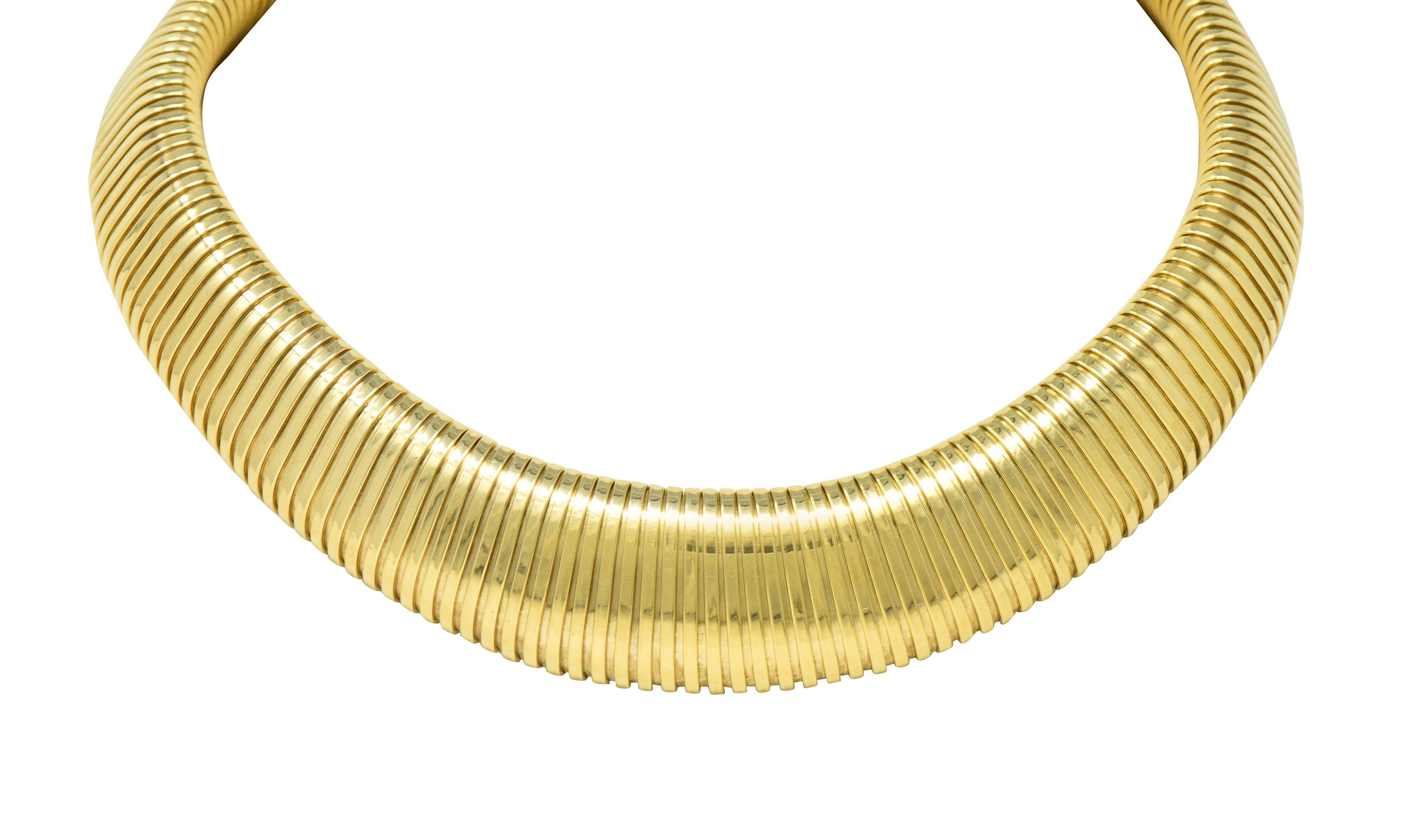 1980's 14 Karat Yellow Gold Vintage Puffy Tubogas Collar Necklace