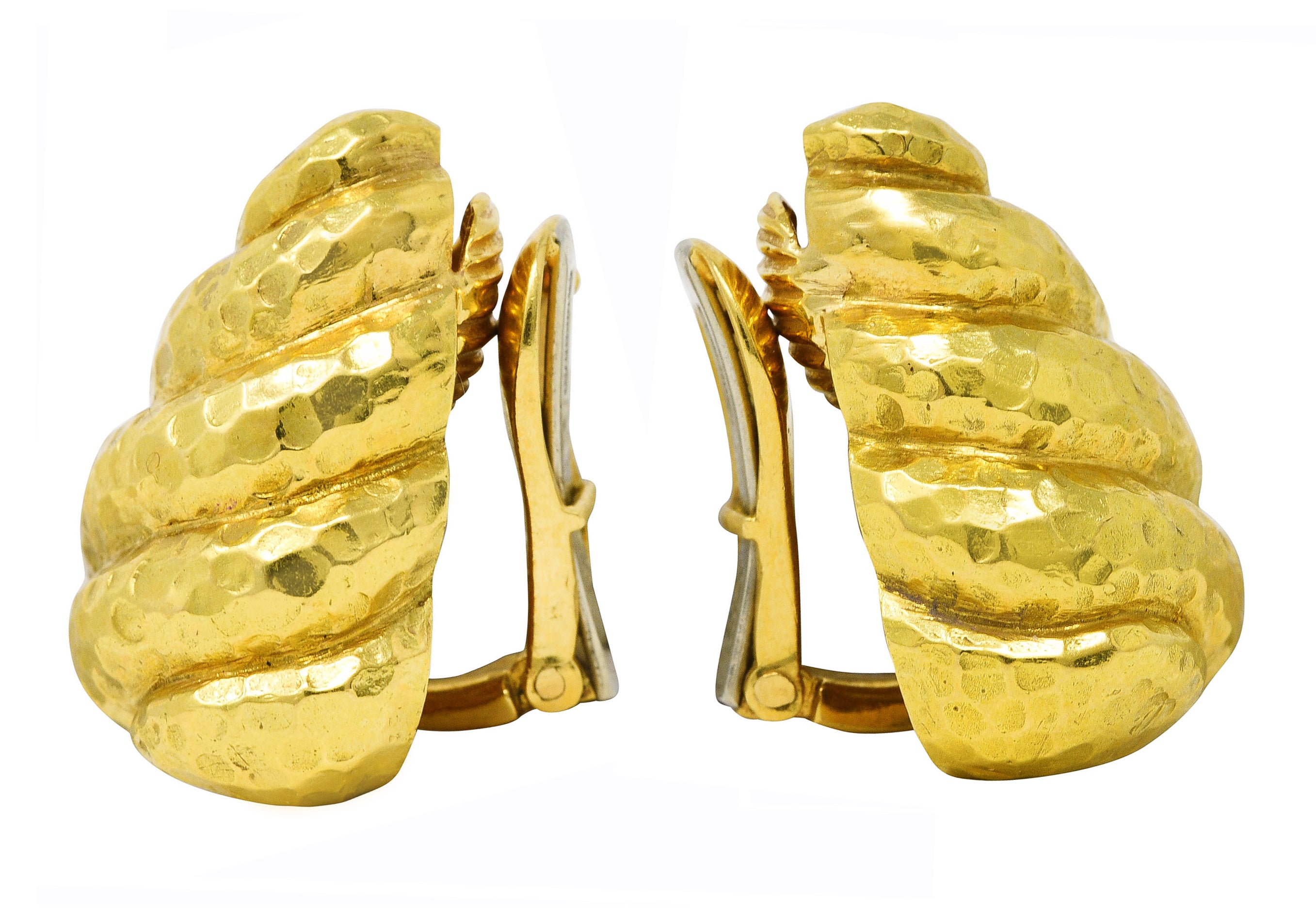 David Webb Vintage 18 Karat Yellow Gold Hammered Swirl Ear-Clip Earrings Wilson's Estate Jewelry