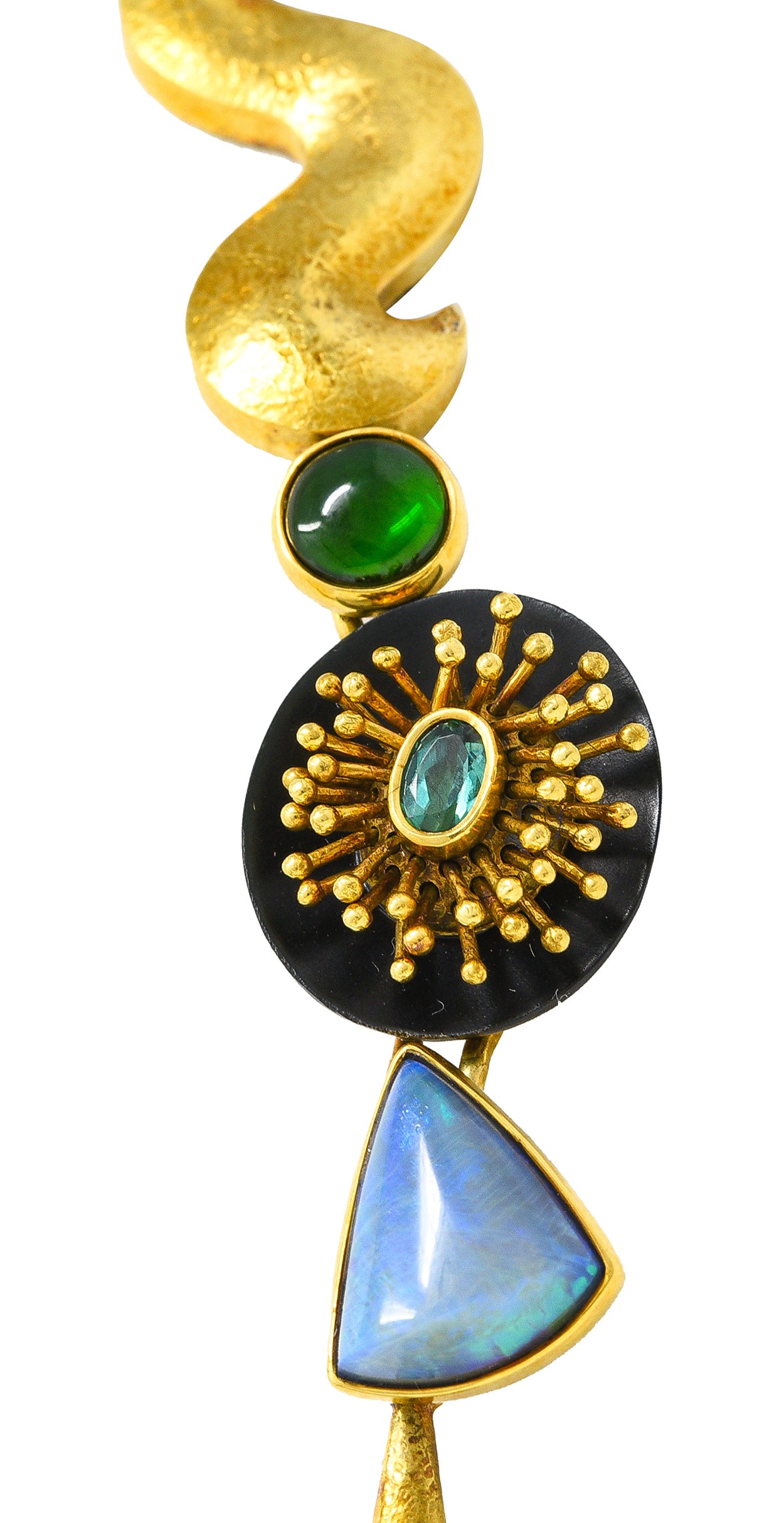 Jeff Glode Wise Opal Sapphire Tourmaline Peridot Ebony 18 Karat Yellow Gold Vintage Craft Linkage Necklace Wilson's Estate Jewelry