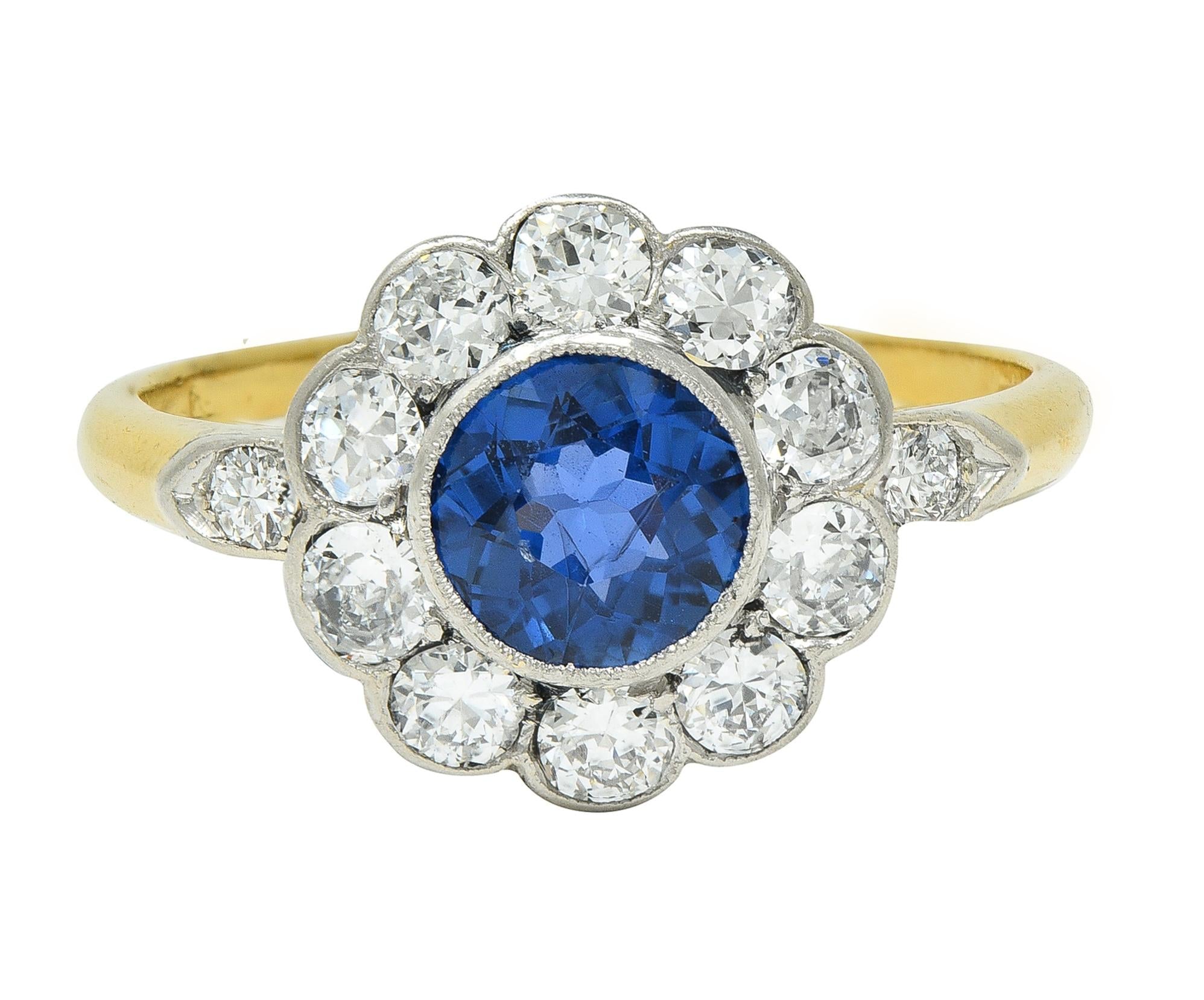 Art Deco 1.86 CTW No Heat Burma Sapphire Diamond Platinum 14 Karat Gold Ring