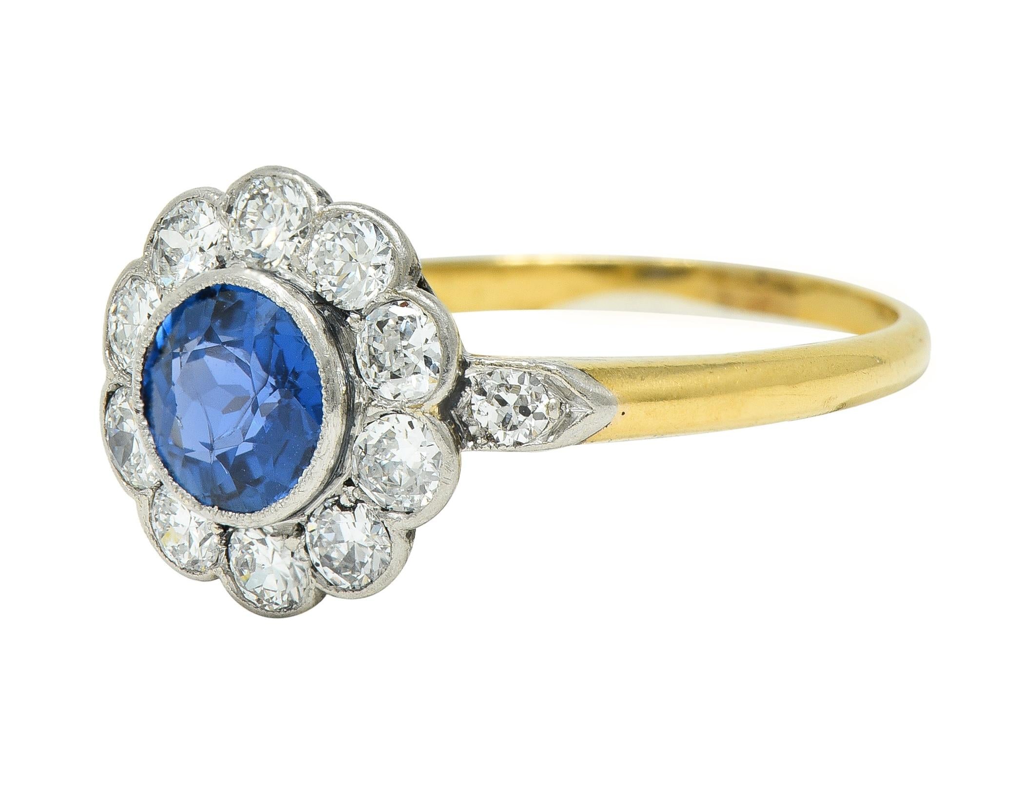 Art Deco 1.86 CTW No Heat Burma Sapphire Diamond Platinum 14 Karat Gold Ring