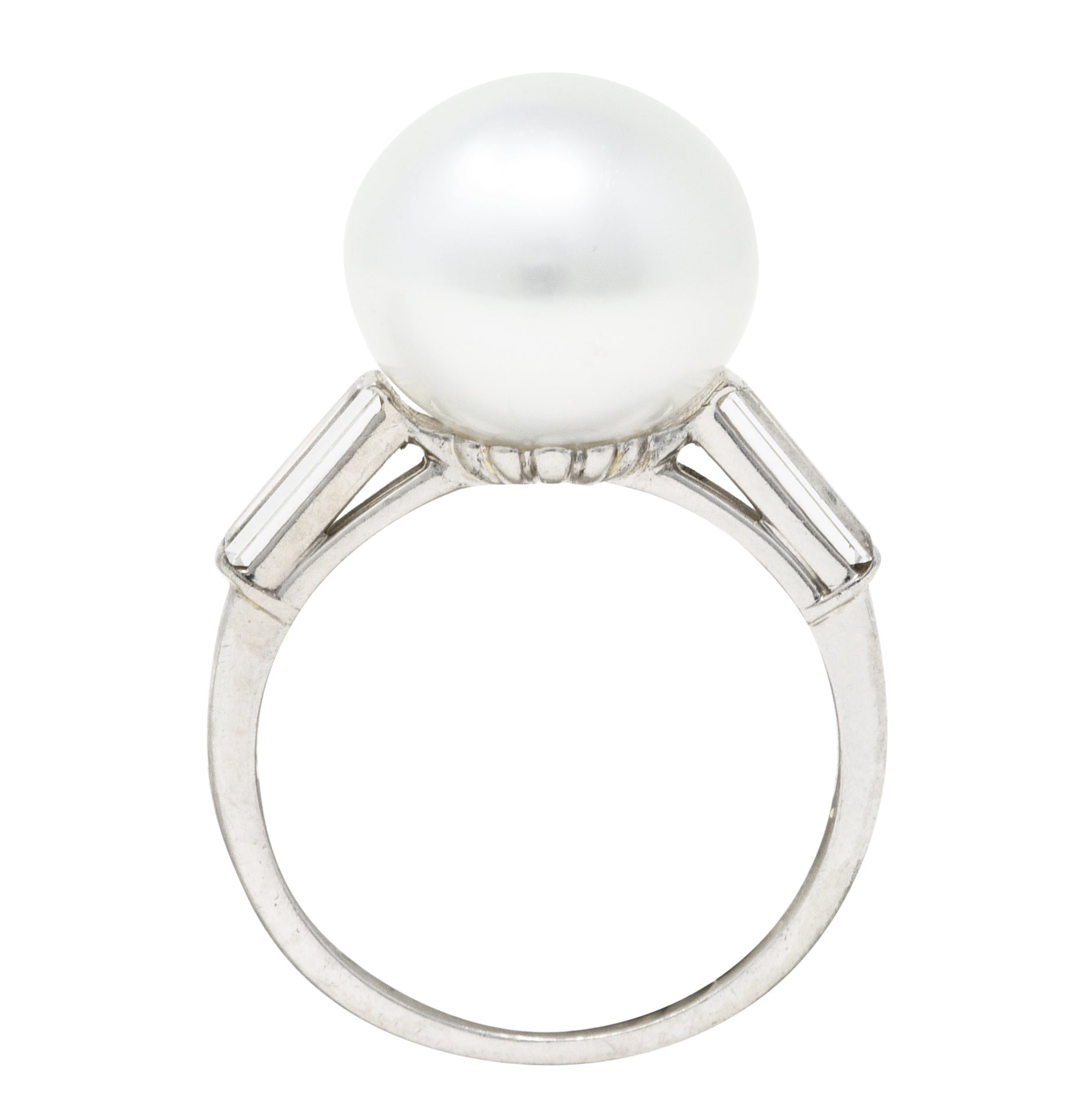 Mid-Century Diamond South Sea Pearl Platinum Statement Ring Wilson's Estate Jewelry