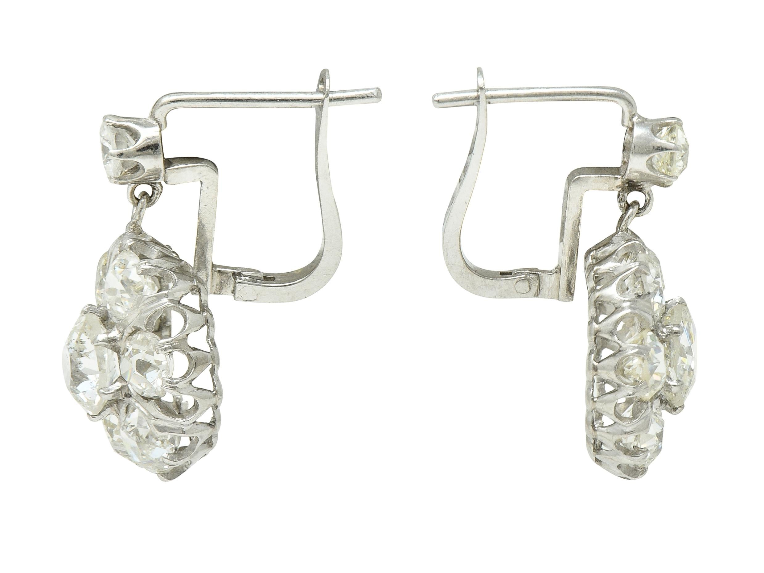 Edwardian 4.07 CTW Old Mine Cut Diamond Platinum Antique Earrings