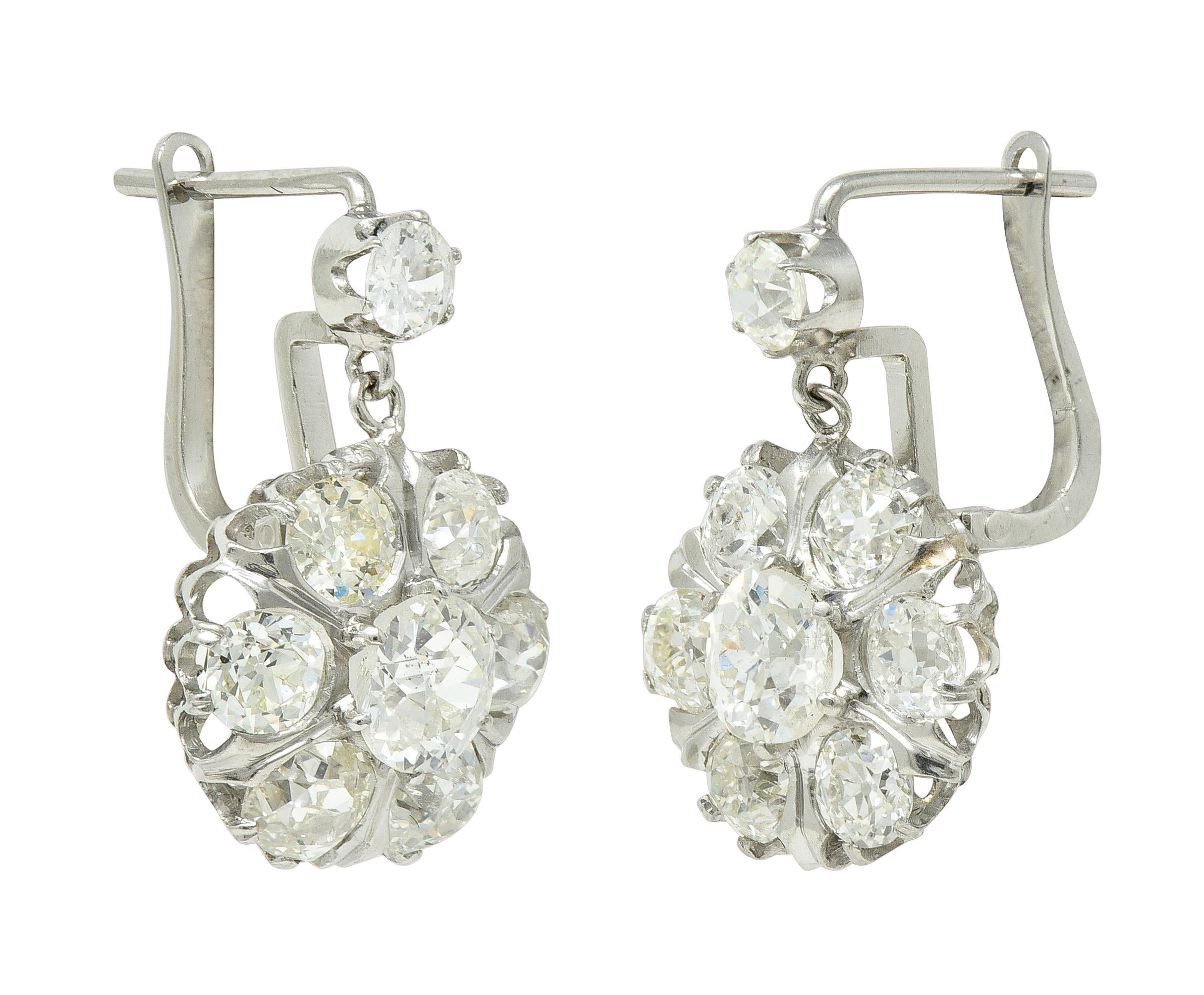 Edwardian 4.07 CTW Old Mine Cut Diamond Platinum Antique Earrings