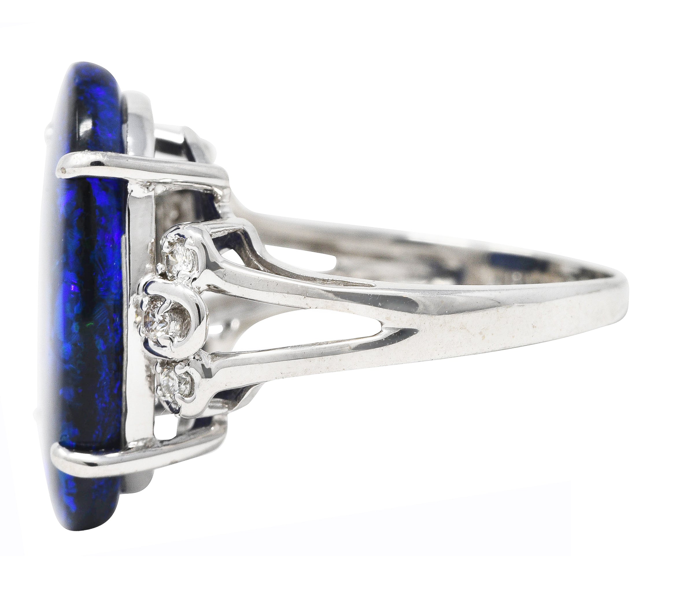 Contemporary Diamond Black Opal 18 Karat White Gold Statement Ring Wilson's Estate Jewelry