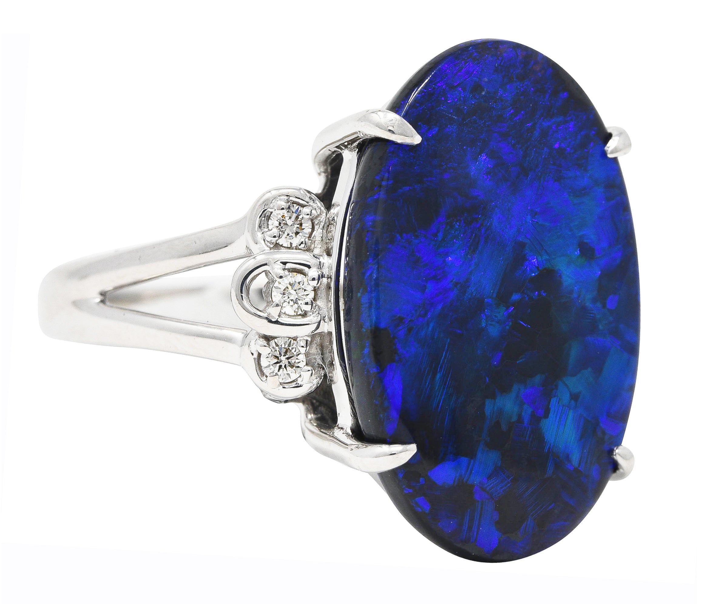 Contemporary Diamond Black Opal 18 Karat White Gold Statement Ring Wilson's Estate Jewelry