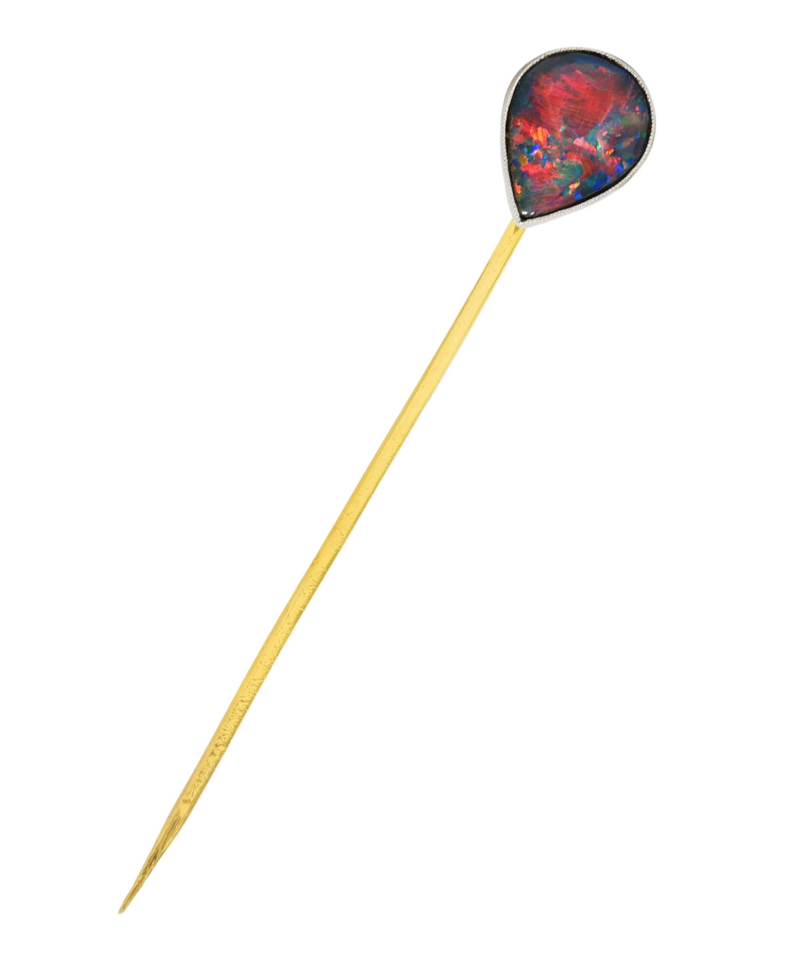 1910 Tiffany & Co. Edwardian Black Opal Cabochon Platinum 18 Karat Yellow Gold Antique Stickpin Wilson's Estate Jewelry