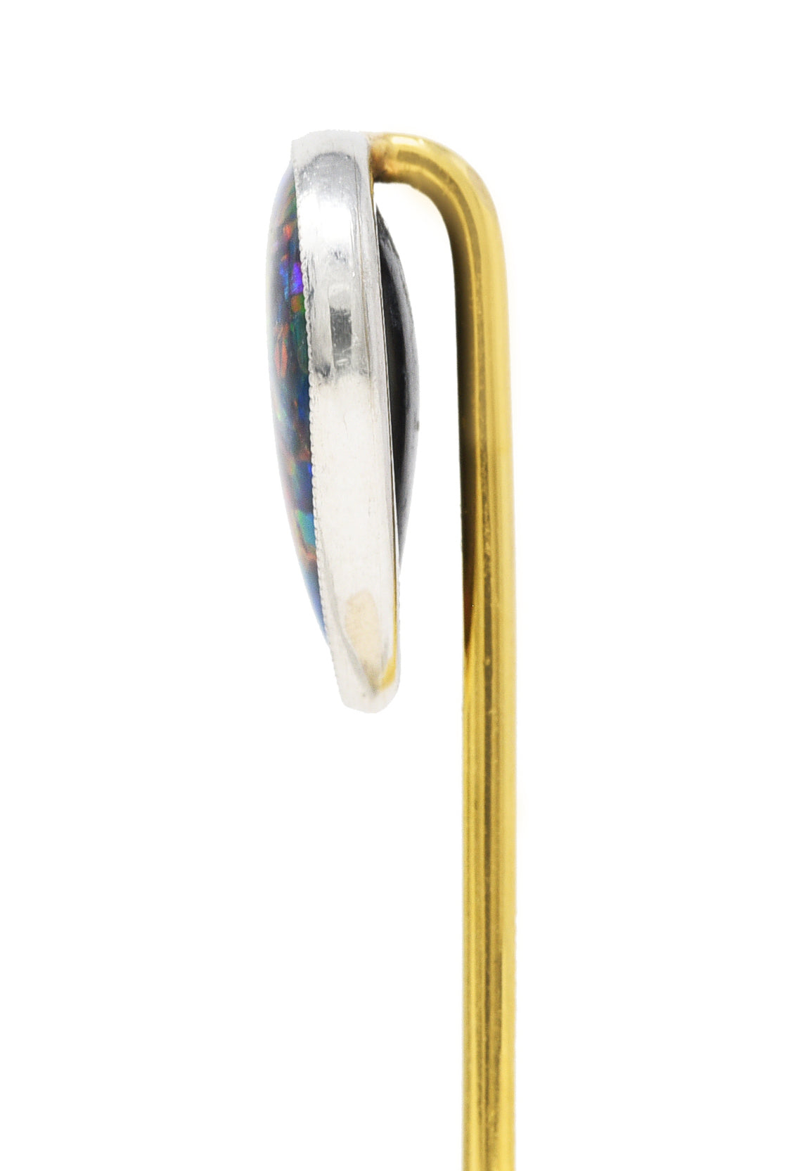 1910 Tiffany & Co. Edwardian Black Opal Cabochon Platinum 18 Karat Yellow Gold Antique Stickpin Wilson's Estate Jewelry