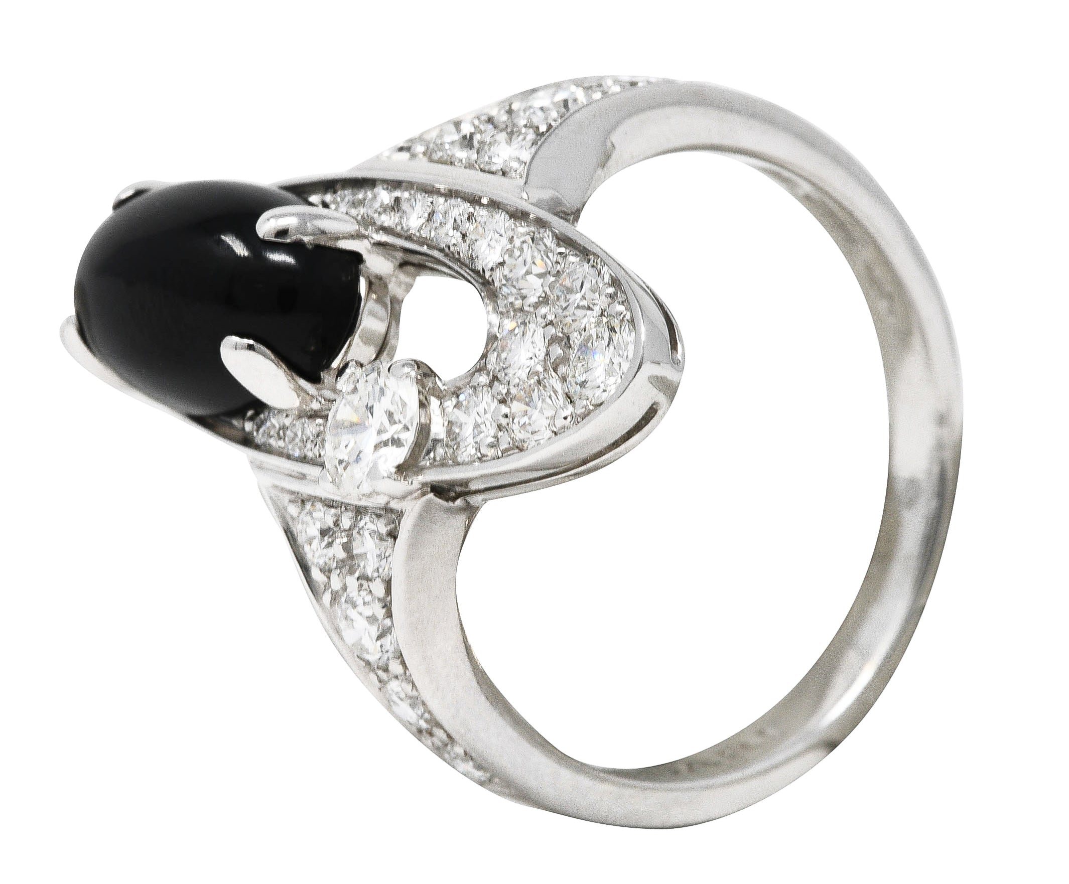 Bulgari Onyx 0.85 CTW Diamond 18 Karat White Gold Elisia Ring Wilson's Estate Jewelry