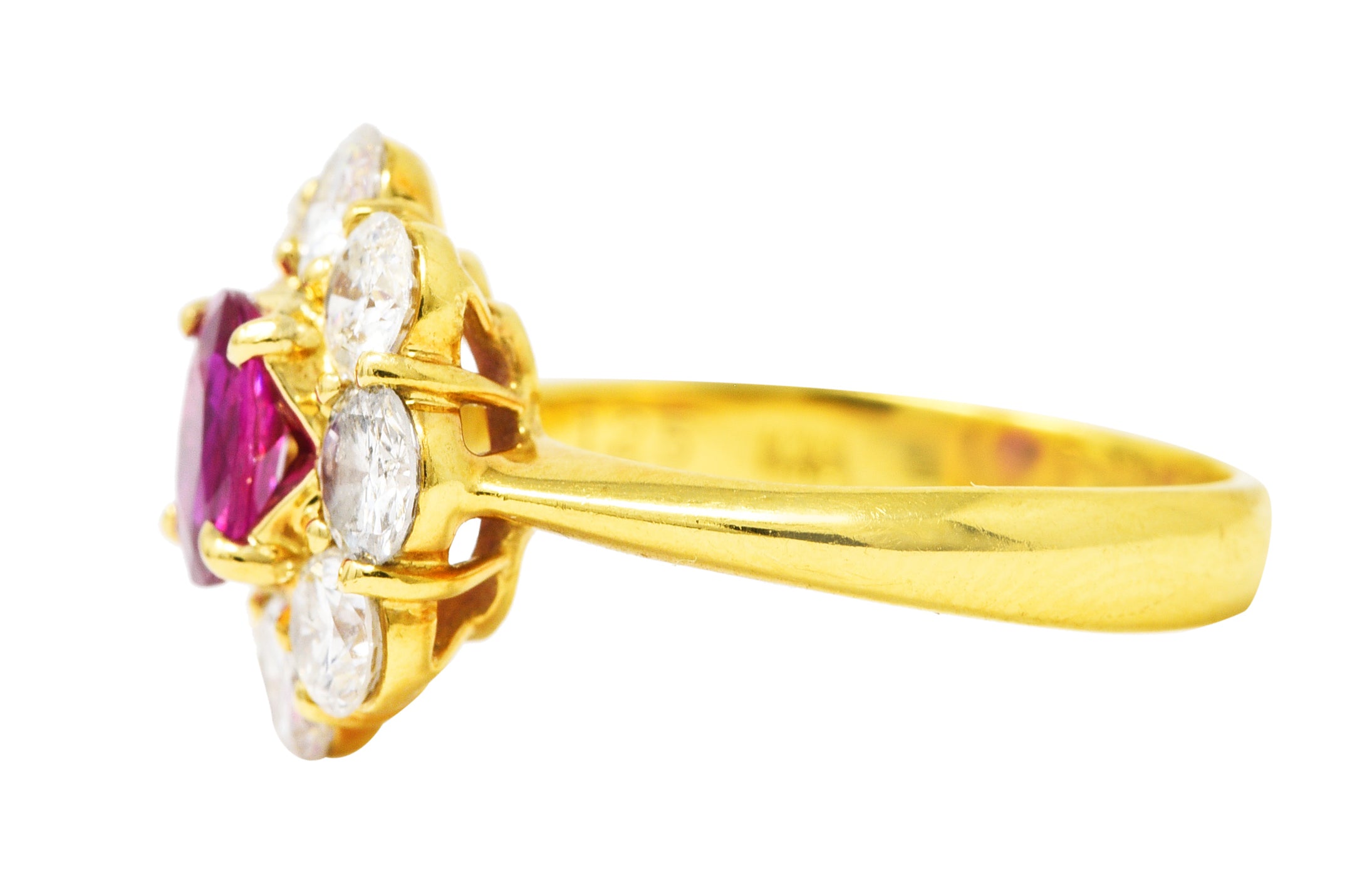 Contemporary 1.86 CTW Ruby Diamond 18 Karat Yellow Gold Cluster Ring Wilson's Estate Jewelry