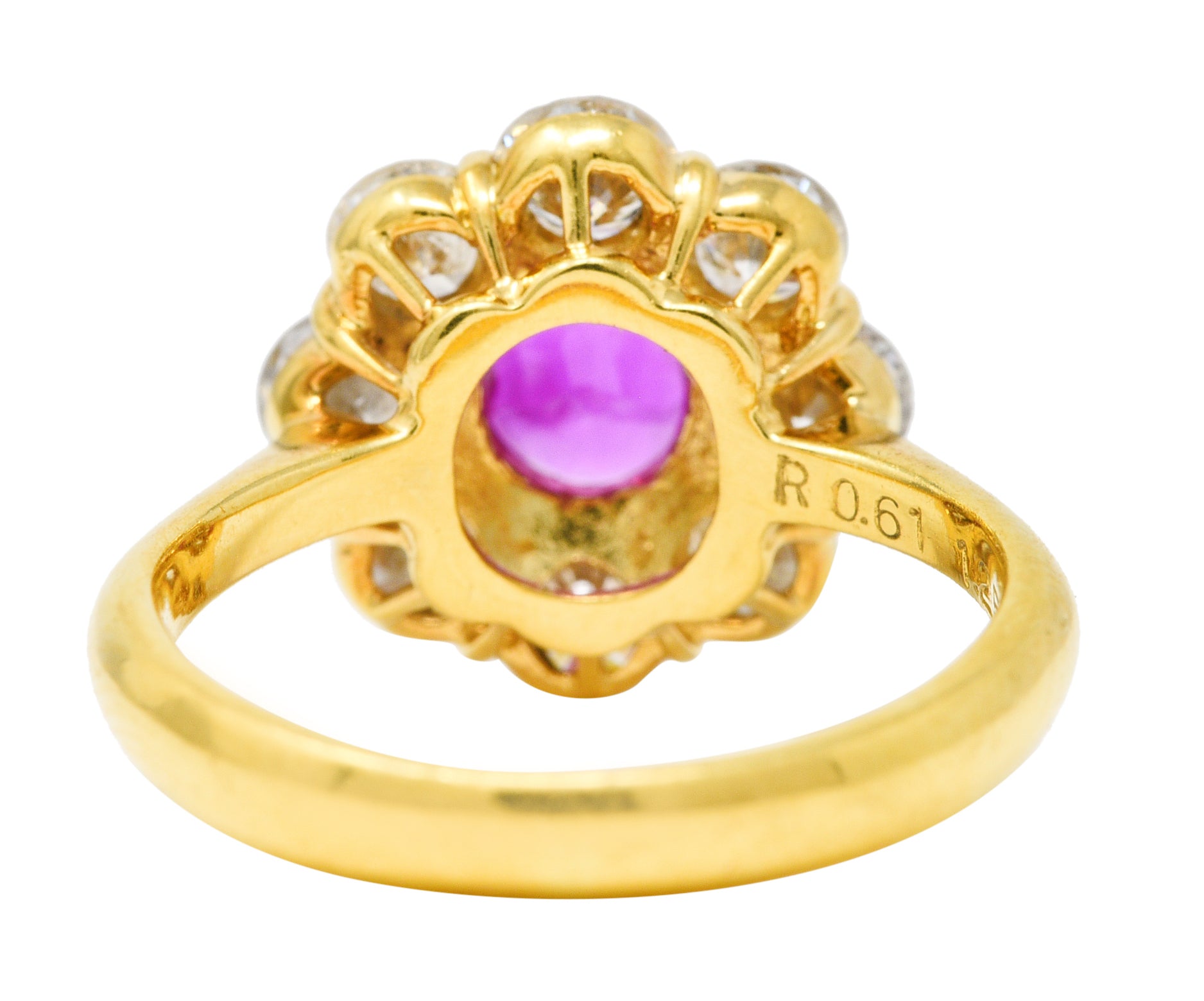 Contemporary 1.86 CTW Ruby Diamond 18 Karat Yellow Gold Cluster Ring Wilson's Estate Jewelry