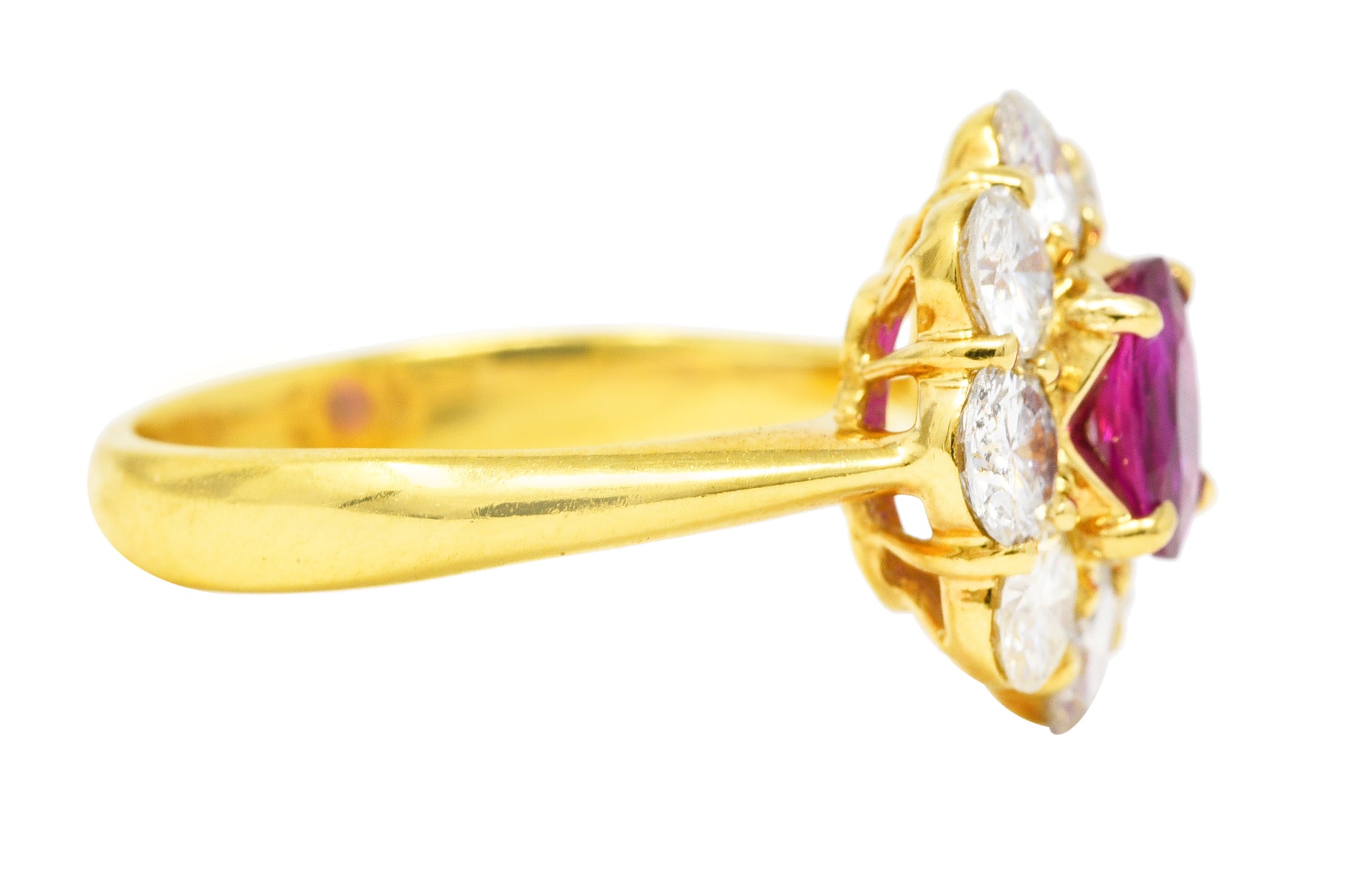 Contemporary 1.86 CTW Ruby Diamond 18 Karat Yellow Gold Cluster Ring Wilson's Estate Jewelry