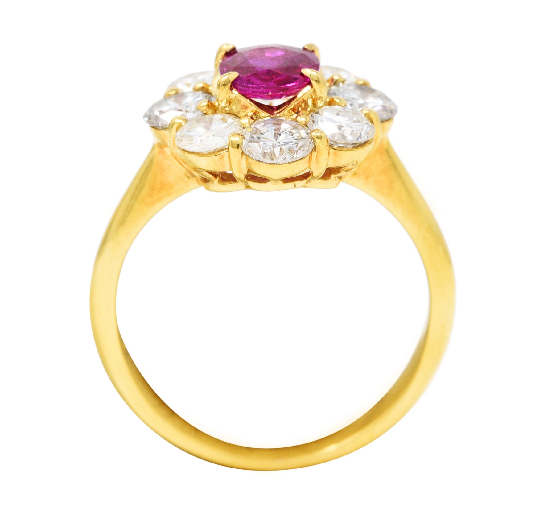 Contemporary 1.86 CTW Ruby Diamond 18 Karat Yellow Gold Cluster Ring Wilson's Estate Jewelry