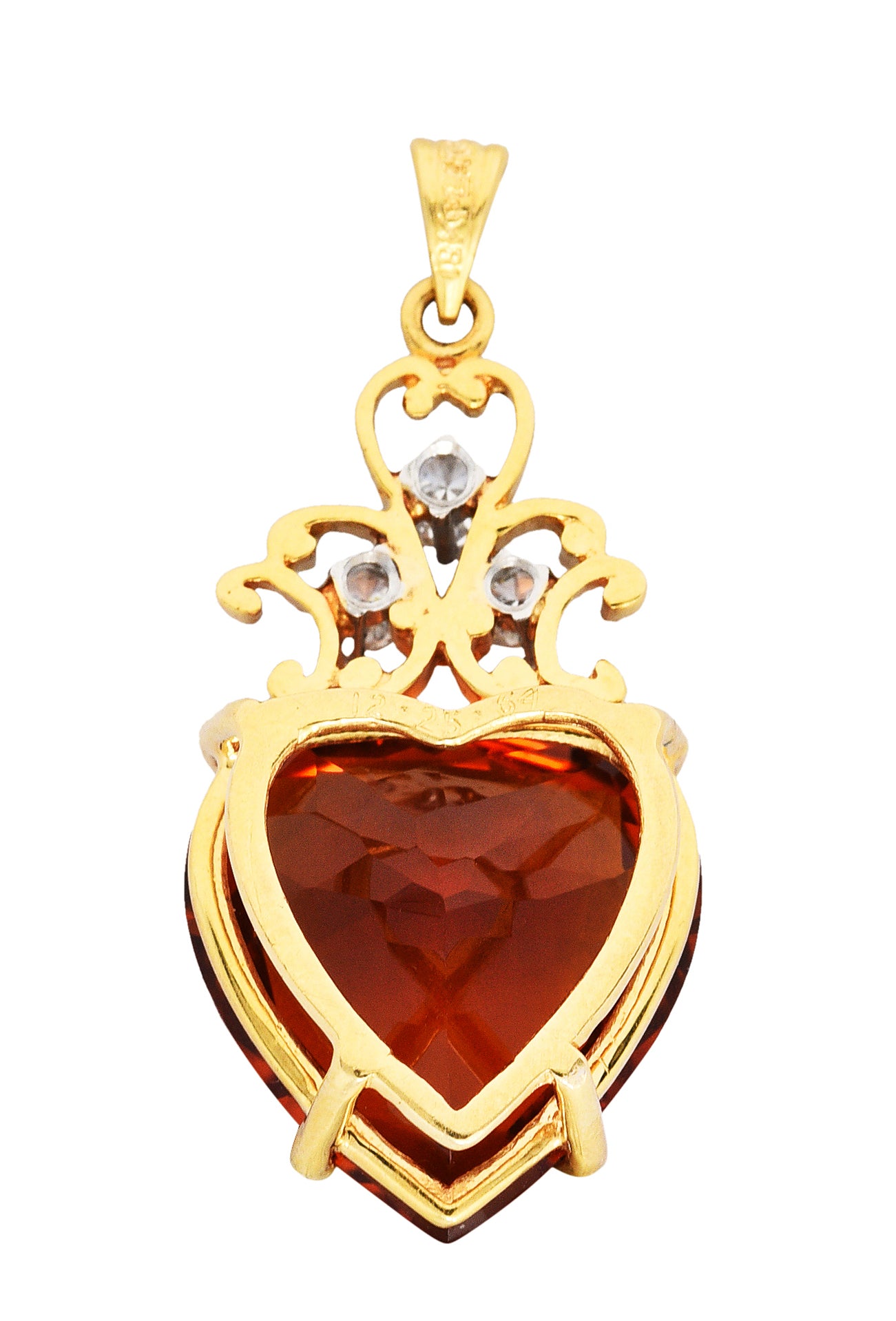 1964 Felger Inc. Citrine Diamond Platinum 18 Karat Gold Heart PendantNecklace - Wilson's Estate Jewelry