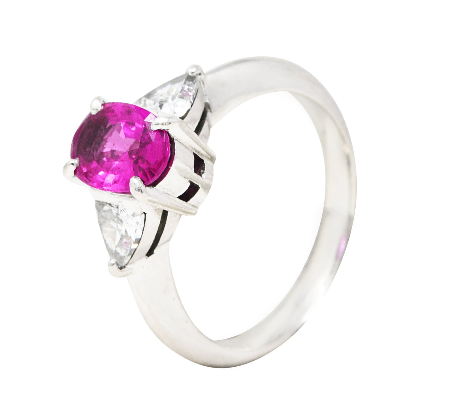 Contemporary 2.00 CTW Pink Sapphire Diamond Platinum Three Stone Gemstone Ring Wilson's Estate Jewelry